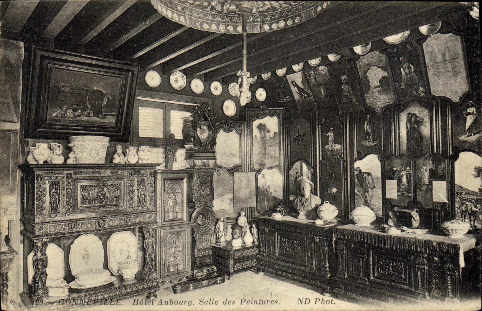 VINTAGE POSTCARD Gonneville Hotel Aubourg Room of Paintings