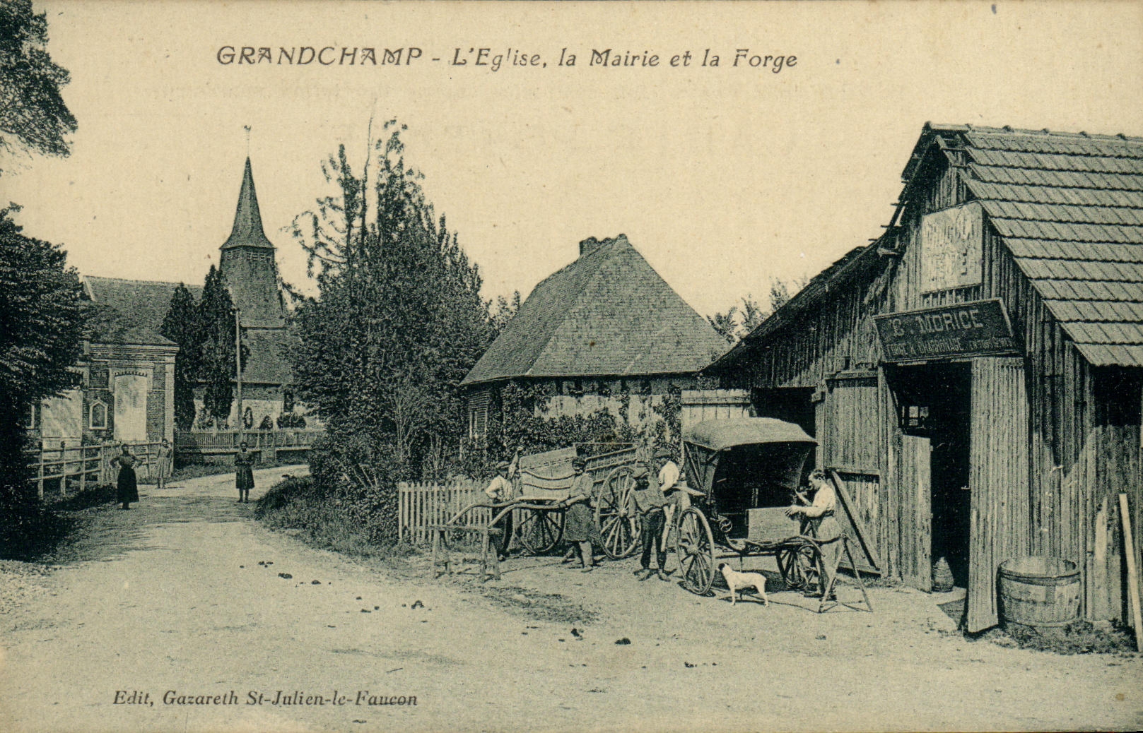 VINTAGE POSTCARD Grandchamp L Church the Town hall and the Forging mill