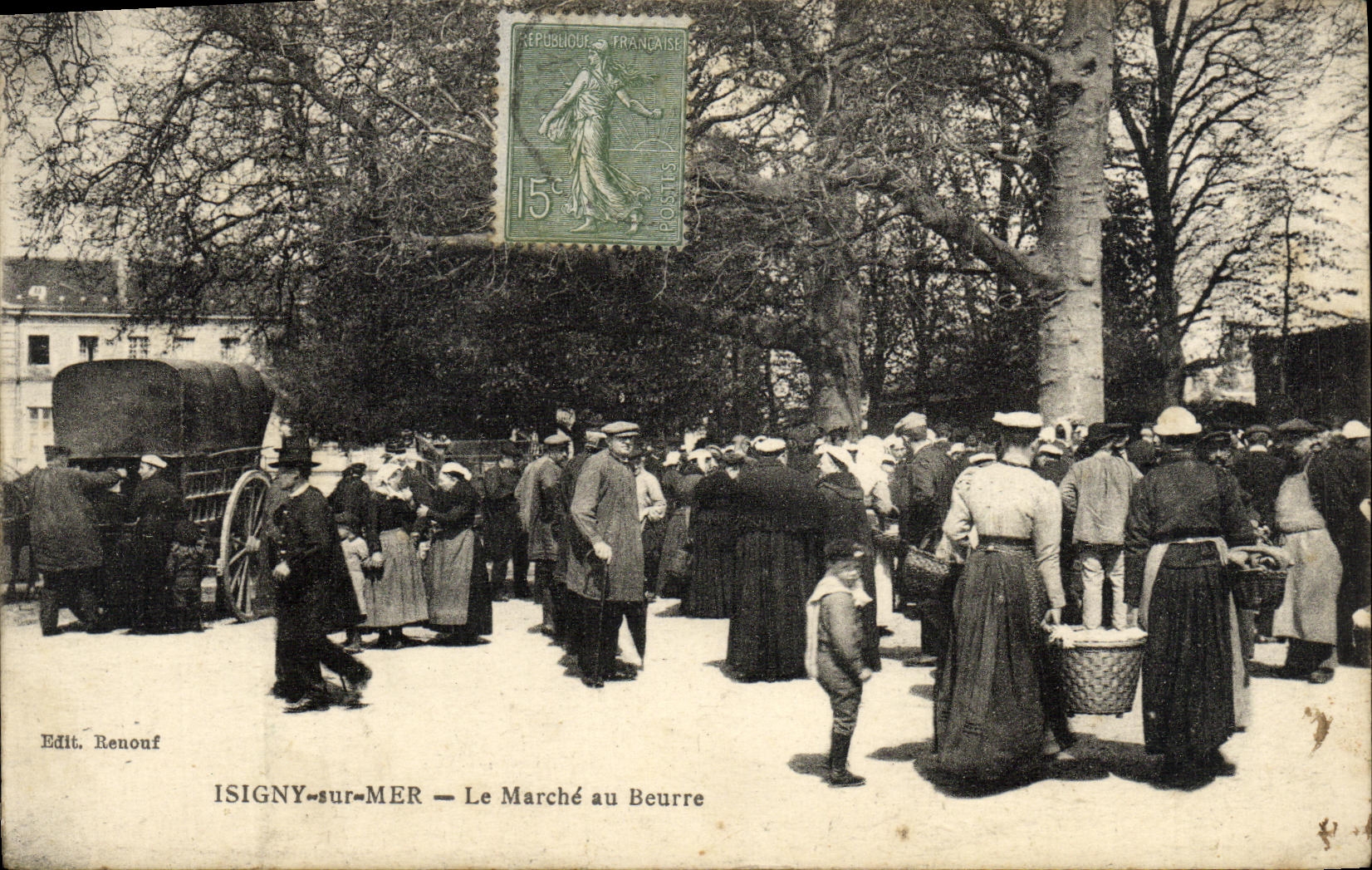 POSTAL Isigny de la VENDIMIA en mercado del mar con la TAPA de la mantequilla