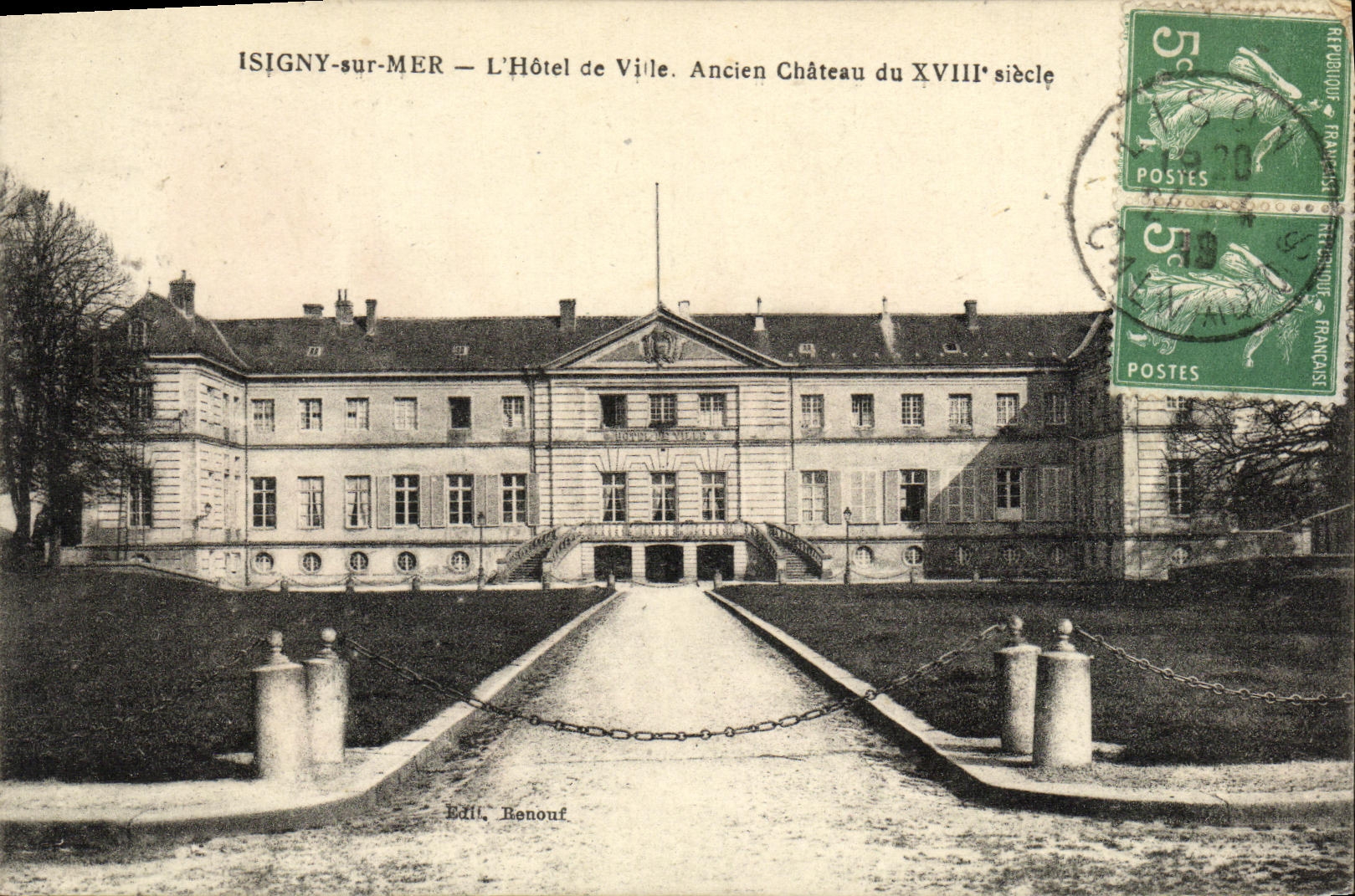 VINTAGE POSTCARD Isigny On Sea L Town hall Old Castle of 18th