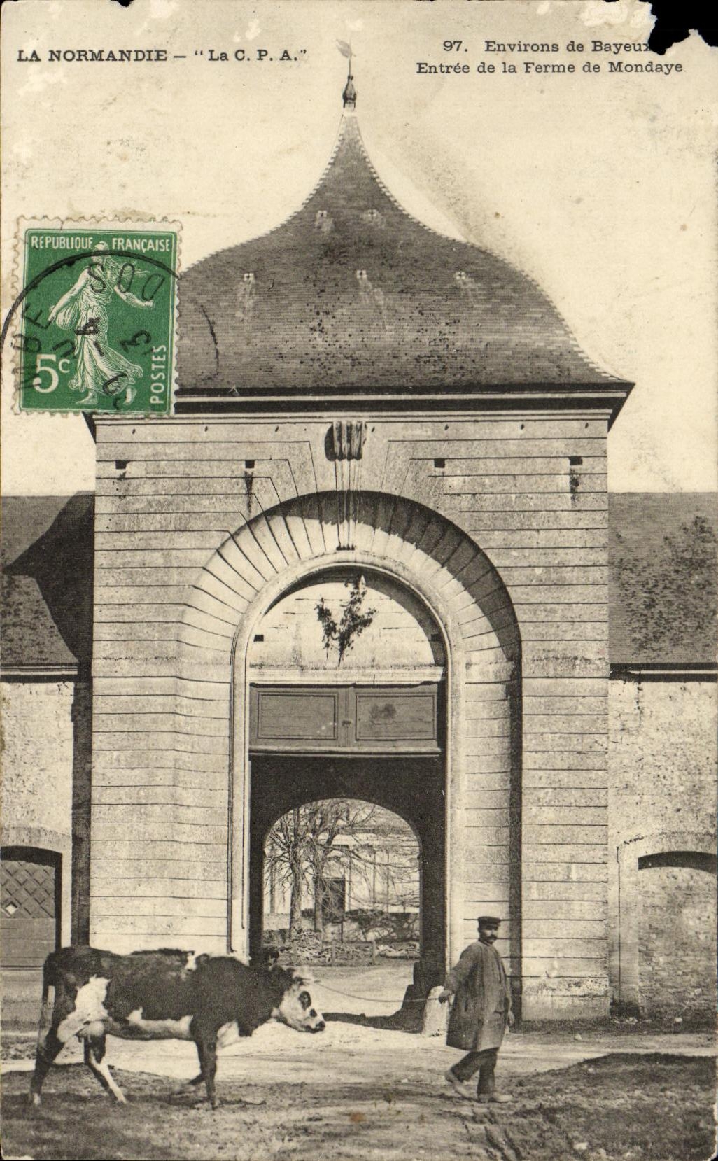 VINTAGE POSTCARD Mondaye Entered of the Farm of Surroundings of the farm of Mondaye Cow