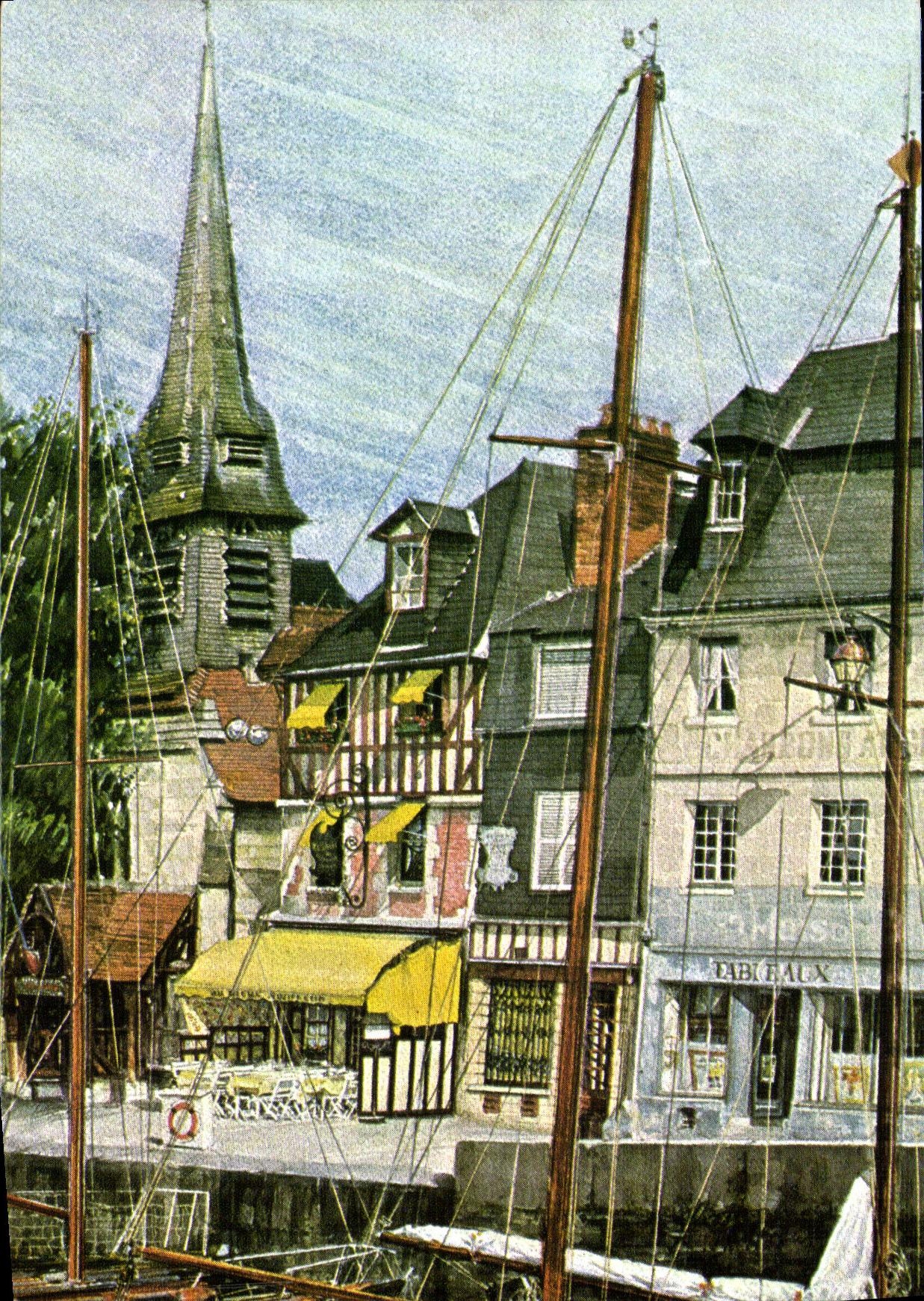 CPM Honfleur Aquarelle de Jean Louis Thibaut Le quai St Etienne La chapelle 1977