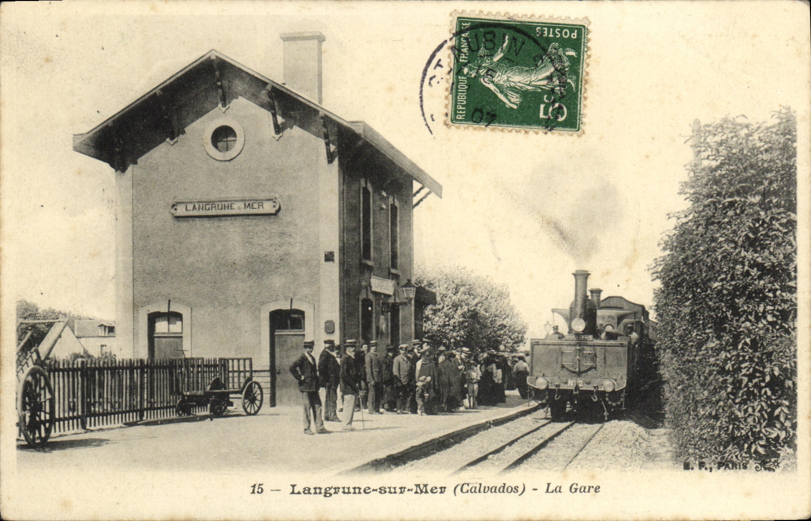 VINTAGE POSTCARD Langrune On Sea Train station Train TOP