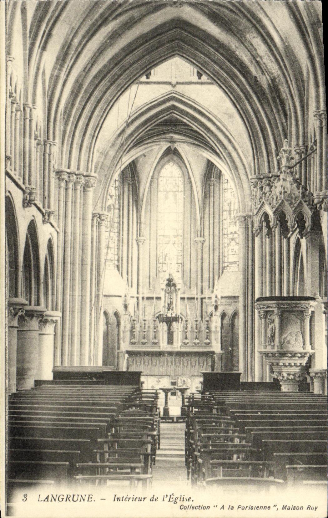 VINTAGE POSTCARD Interior Langrune of L Church