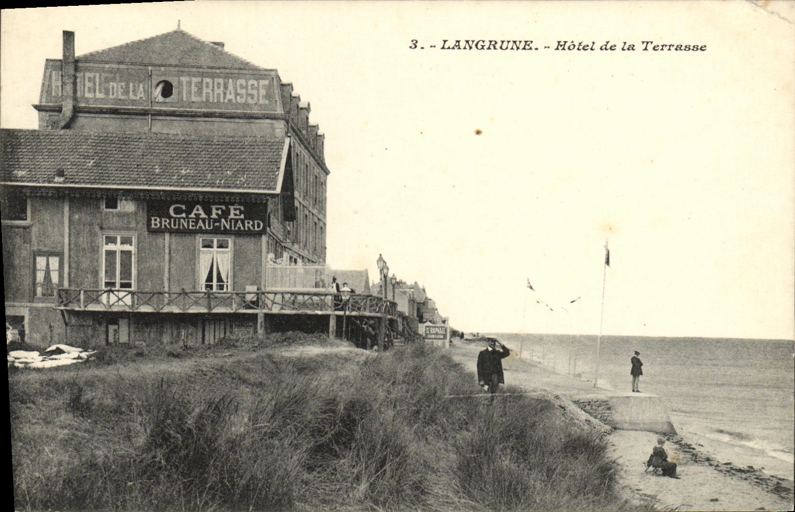 VINTAGE POSTCARD Langrune Hotel of the Terrace Coffee Bruneau Diard