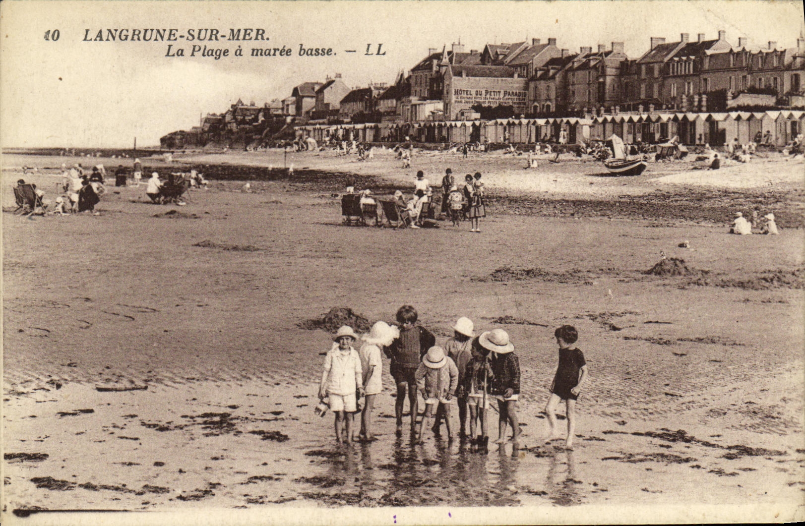VINTAGE POSTCARD Langrune On Mer the Beach has Low tide Children
