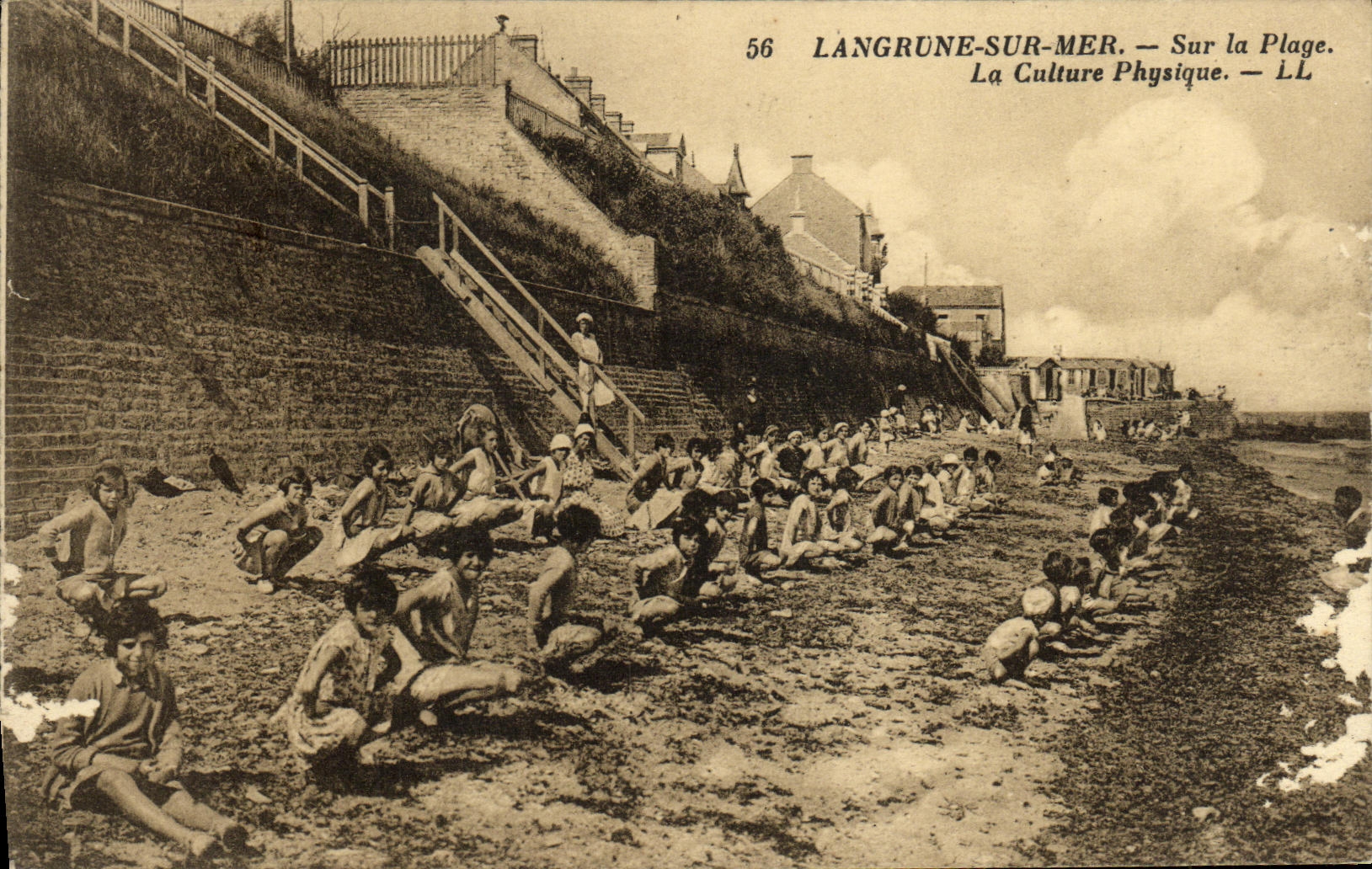 VINTAGE POSTCARD Langrune On Sea the Beach physical culture Children