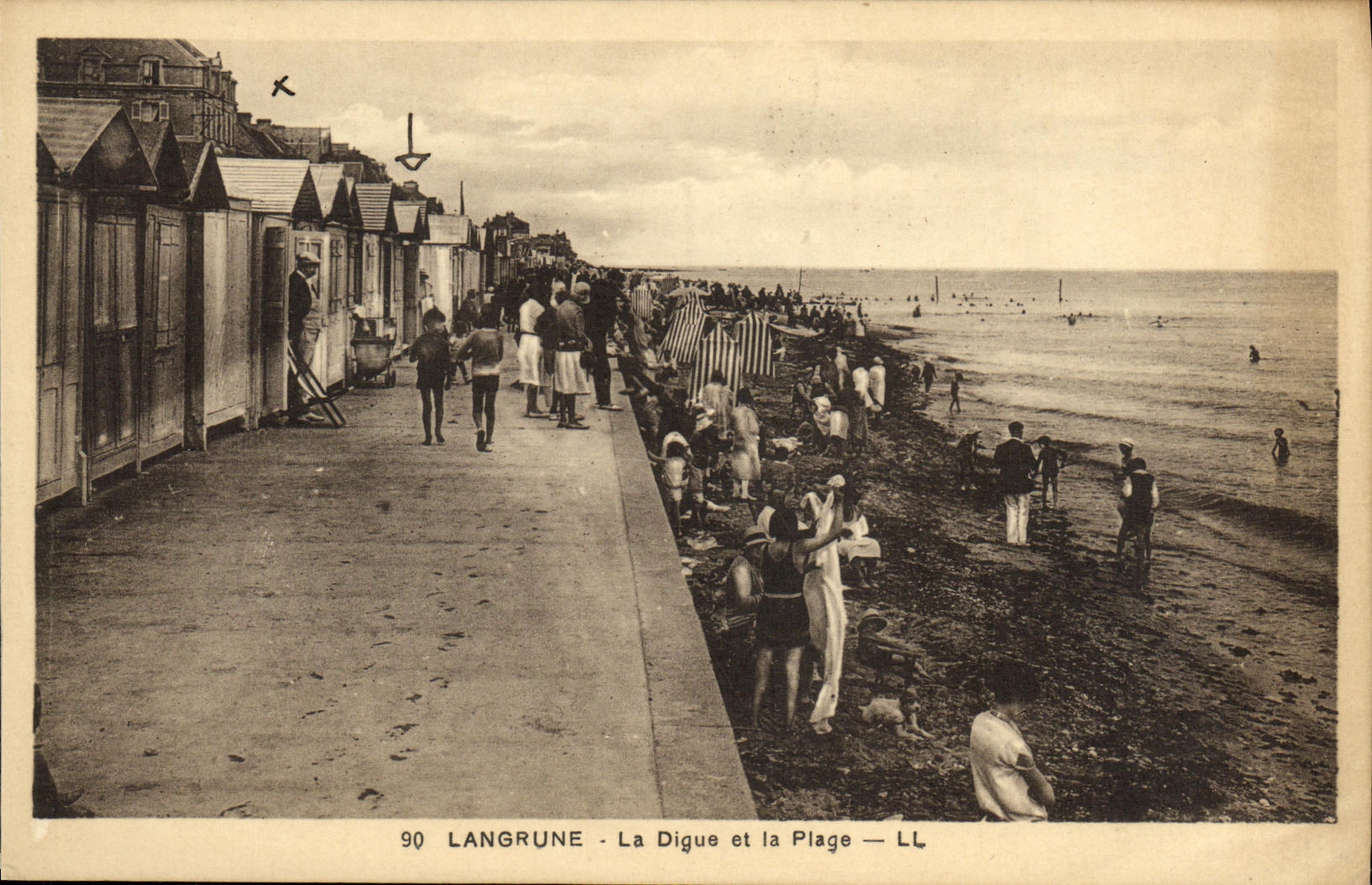 VINTAGE POSTCARD Langrune the Dam and the Beach