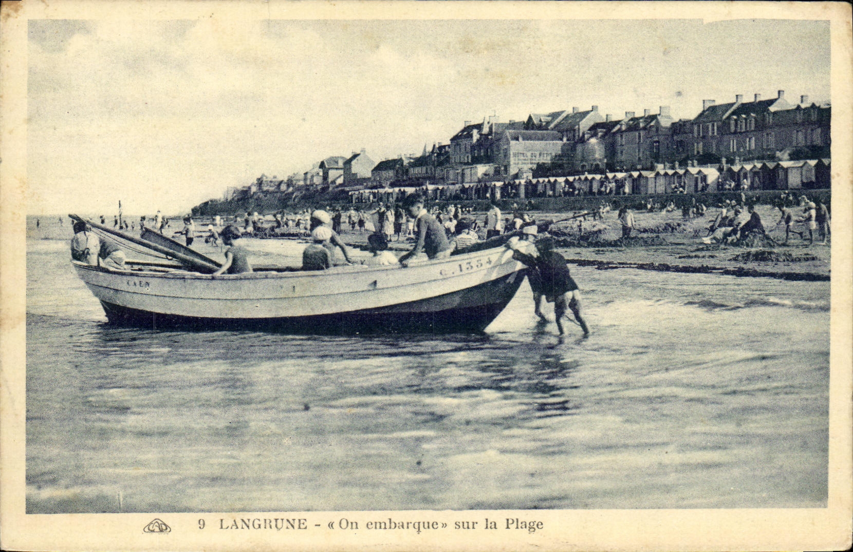 VINTAGE POSTCARD Langrune One Cmbarque on the Beach Boat