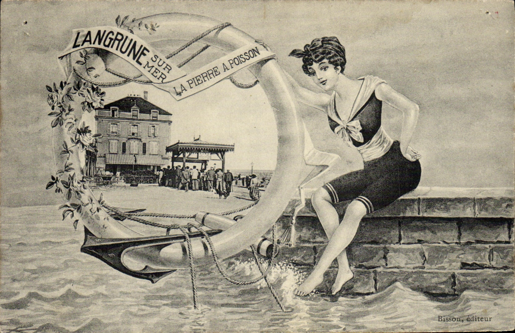 VINTAGE POSTCARD Langrune On Mer the stone has fish