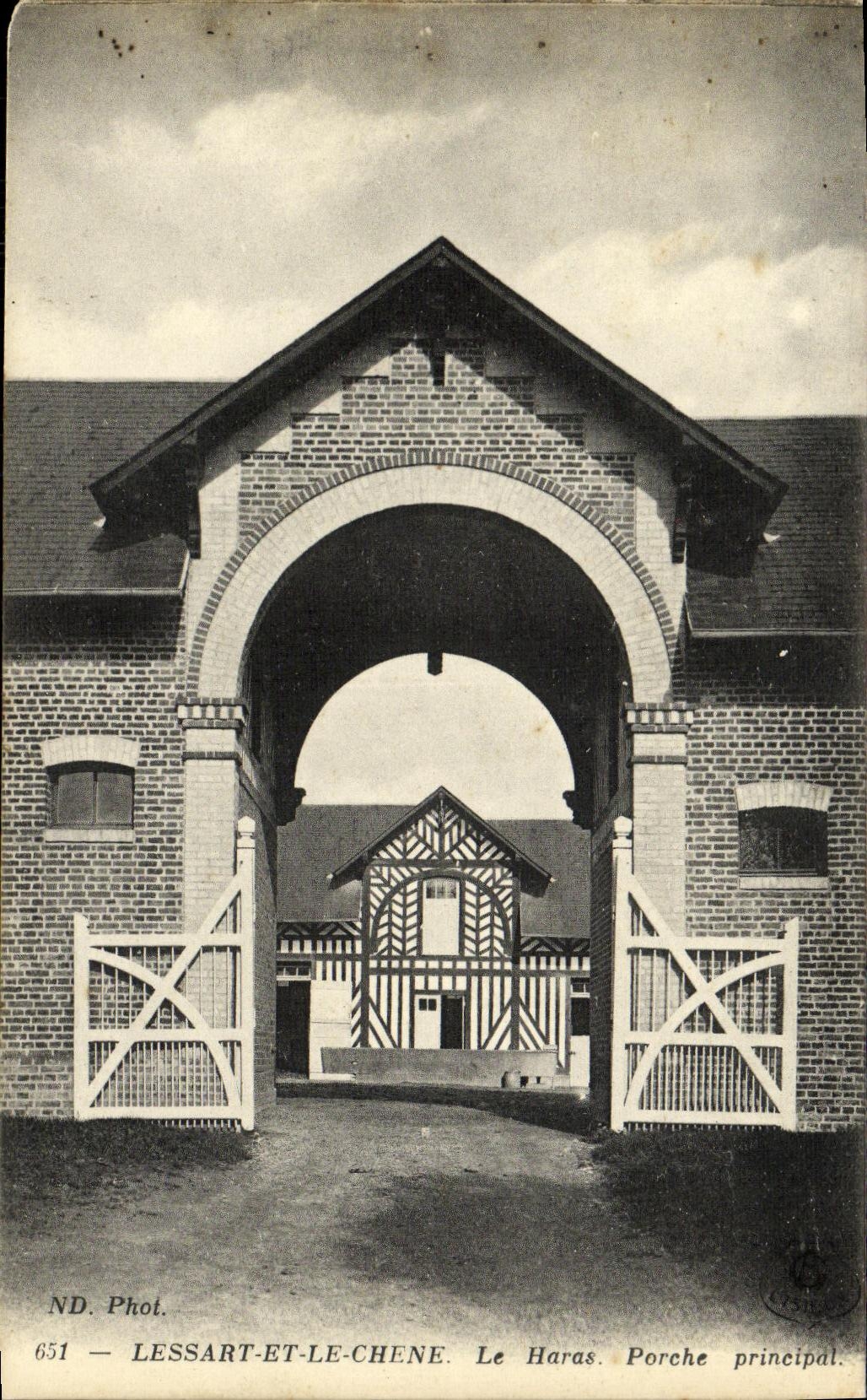 POSTAL Lessart de la VENDIMIA y el roble los caballos principales del portico de la granja de perno prisionero