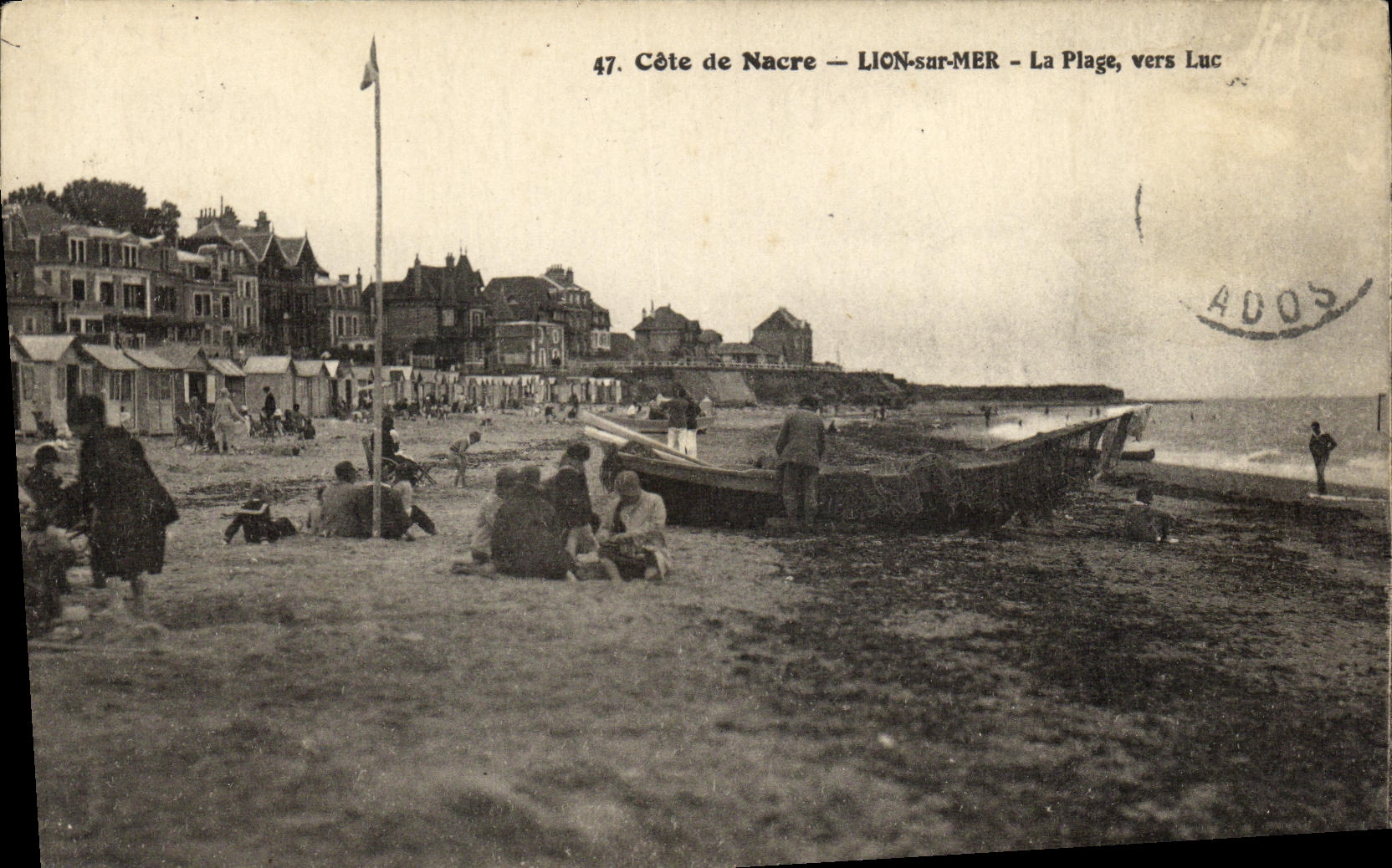 VINTAGE POSTCARD Lion sur Mer Mother of pearl Dimension the Beach Towards Luc