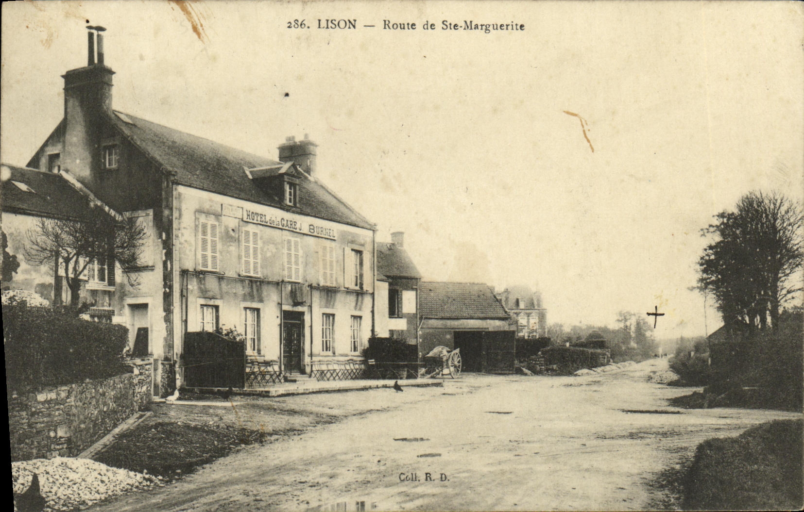 VINTAGE POSTCARD Lison Road of co Marguerite Hotel of the Burnel station