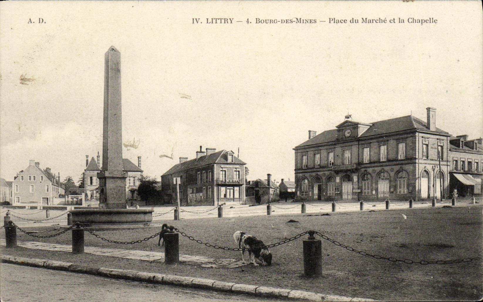 POSTAL Littry Bourg de la VENDIMIA del mercado de los lugares de las minas y de la camara acorazada