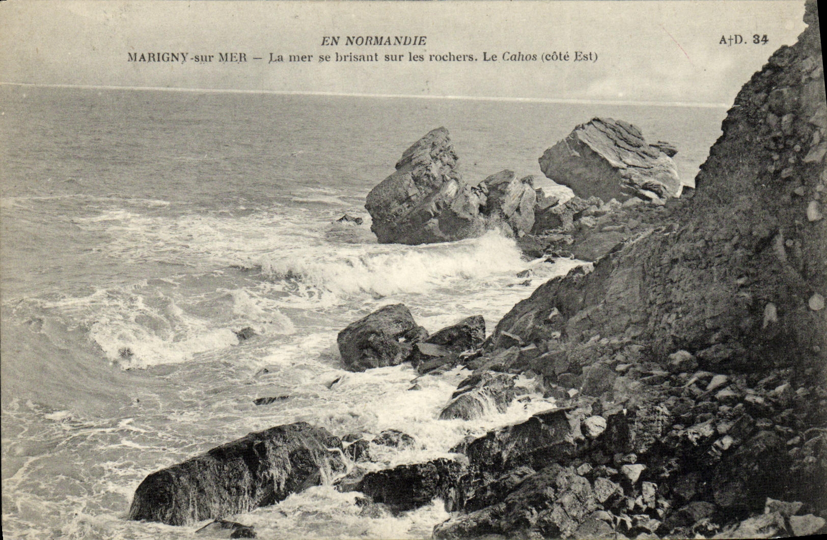 VINTAGE POSTCARD Marigny on Sea sea breaking on the rocks Cahos