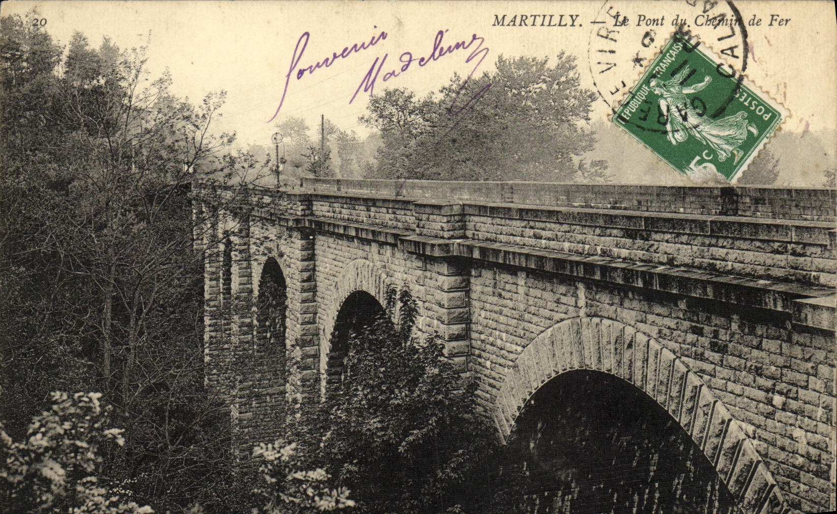 VINTAGE POSTCARD Martilly the Bridge of the Railroad