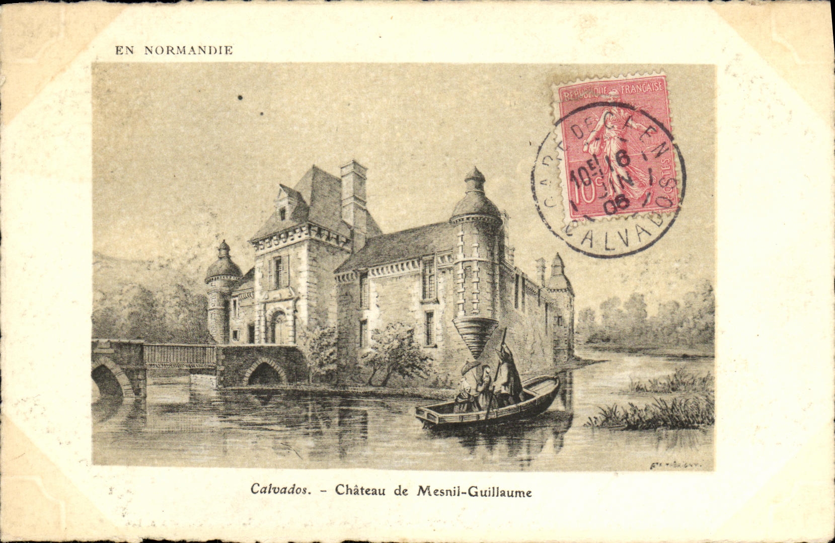 Castillo Mesnil Guillermo del Apple brandy de la POSTAL de la VENDIMIA