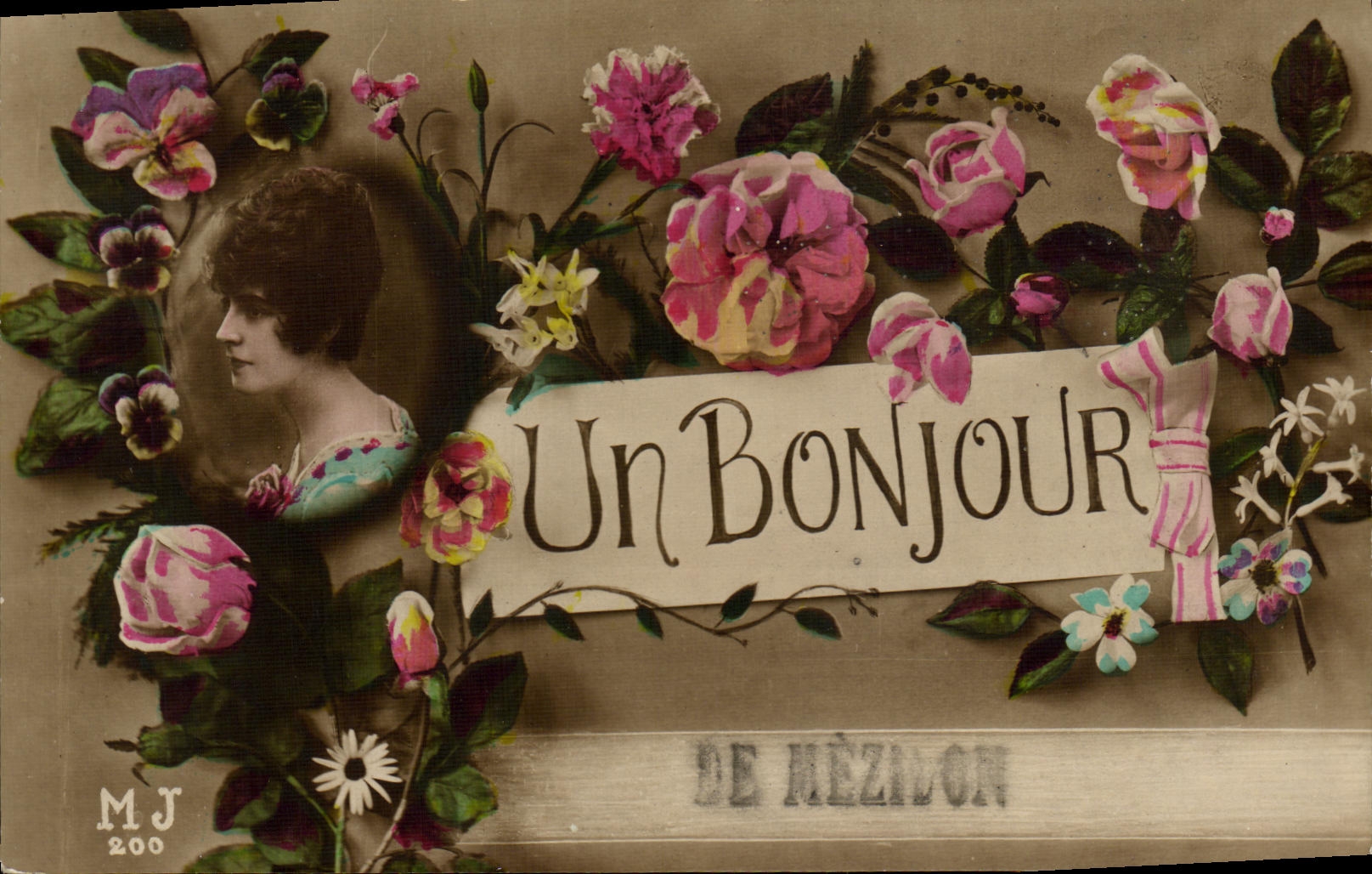 VINTAGE POSTCARD a Hello of Mezidon