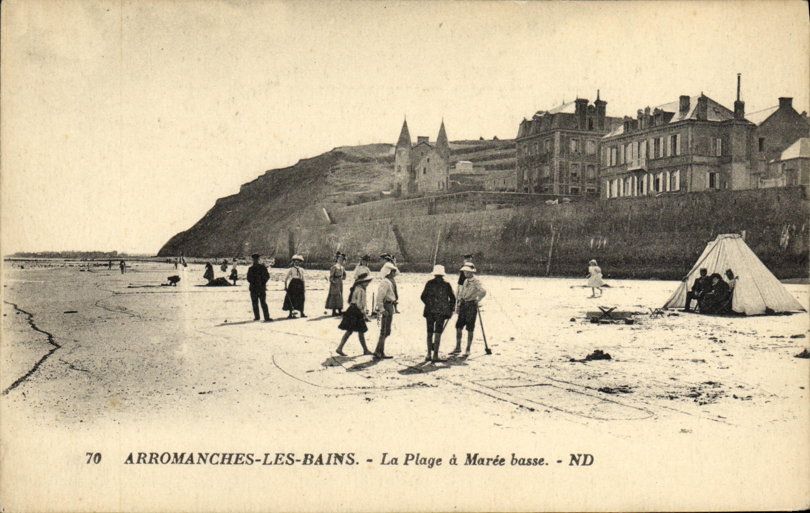 VINTAGE POSTCARD Arromanches les Bains the Beach has Low tide