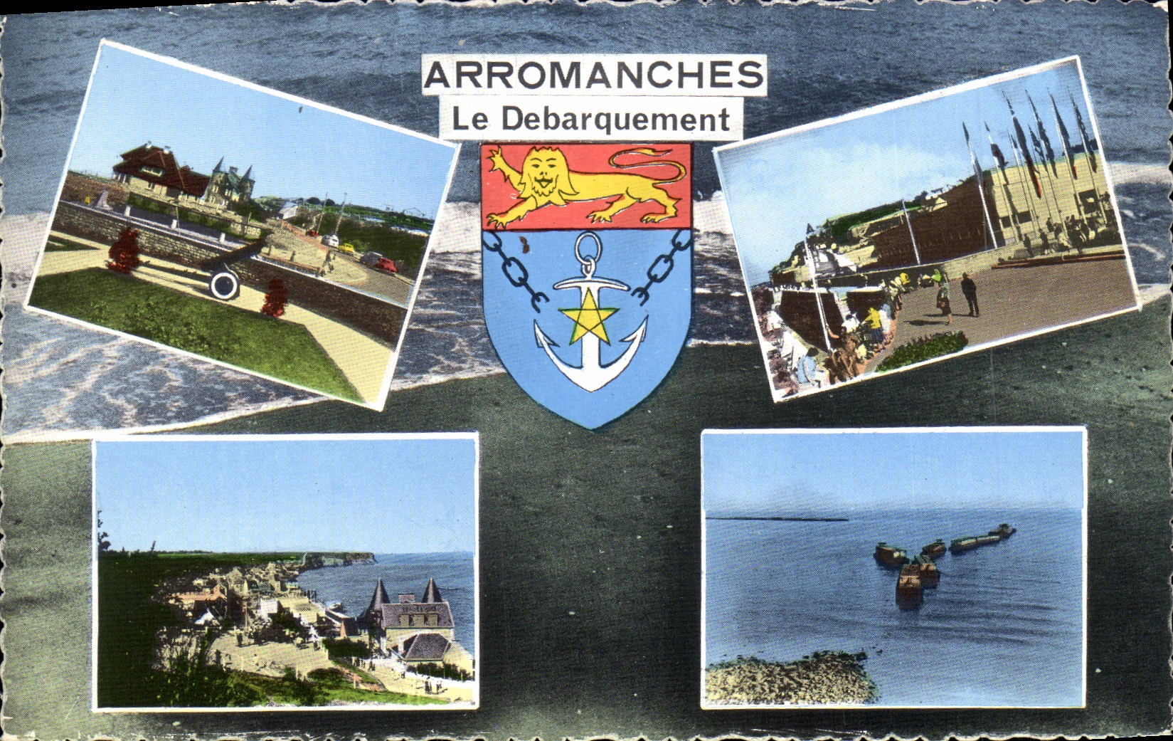 POSTAL MODERNA lancha a remolque de Arromanches y arma de descargar el museo