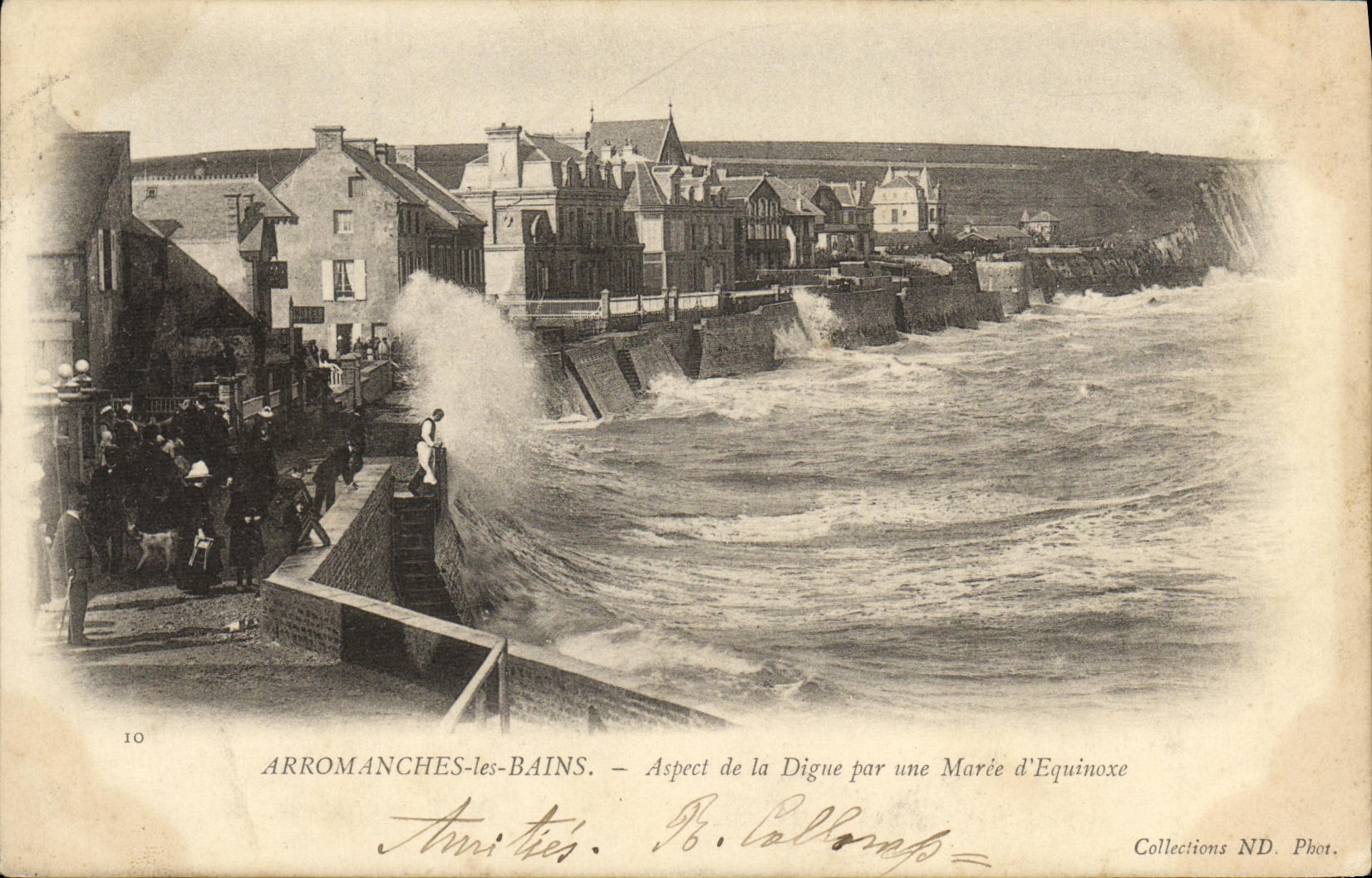 Aspecto de Arromanches de la POSTAL de la VENDIMIA les Bains de la presa por el equinoccio de Moree D