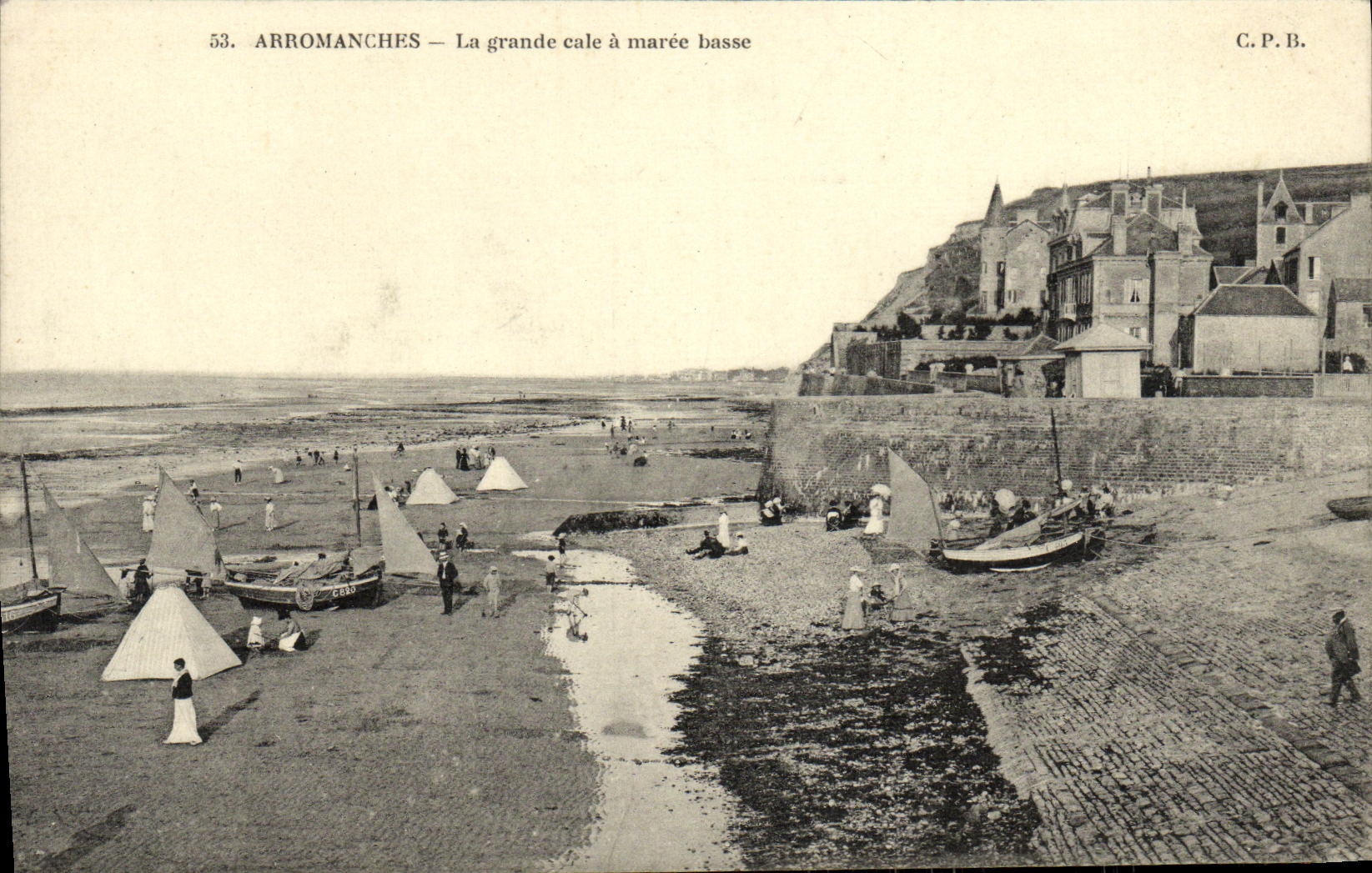 La POSTAL Arromanches de la VENDIMIA el asimiento grande tiene marea baja