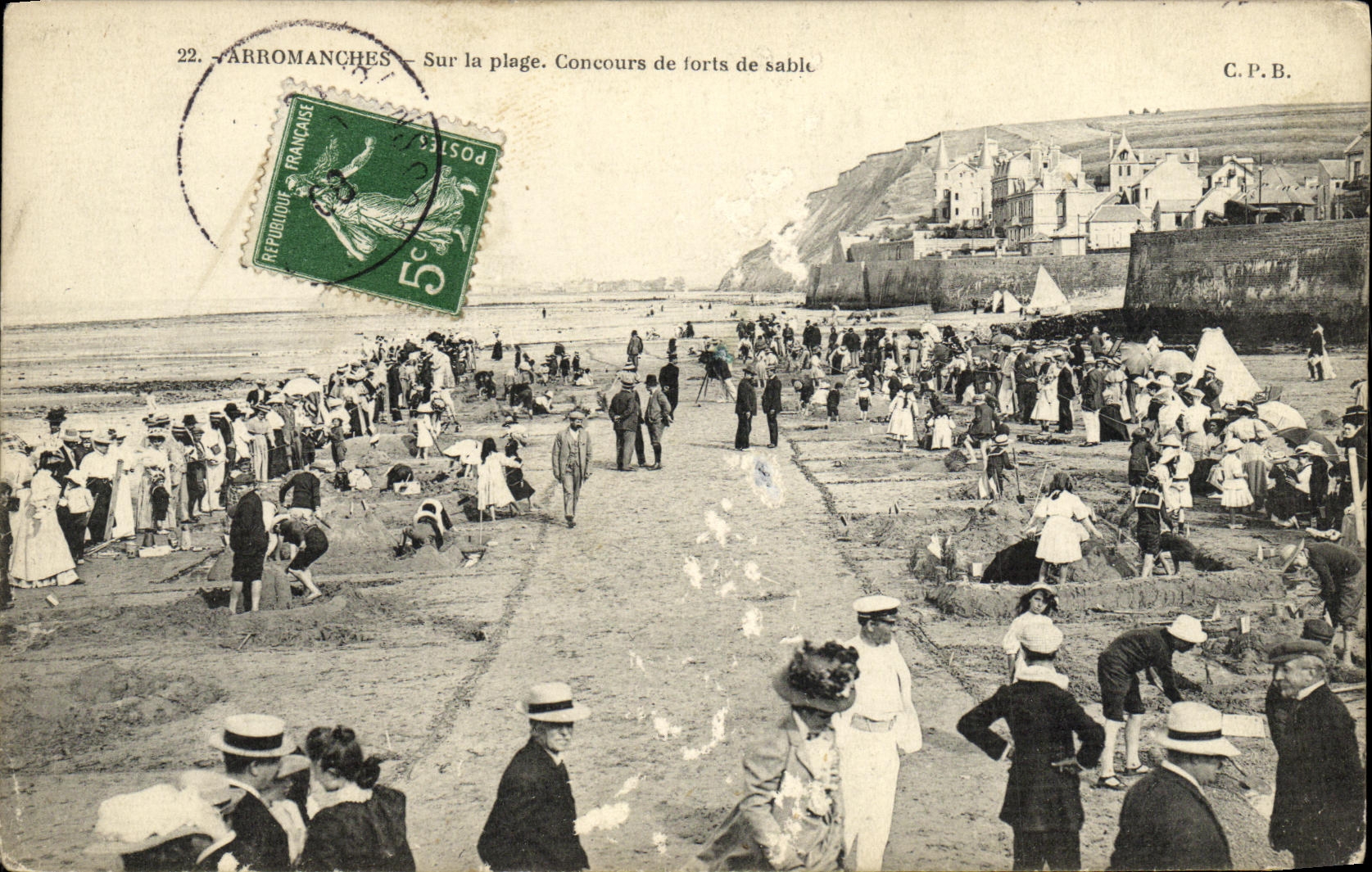 POSTAL Arromanches de la VENDIMIA en la competencia de la playa de las fortalezas de la arena