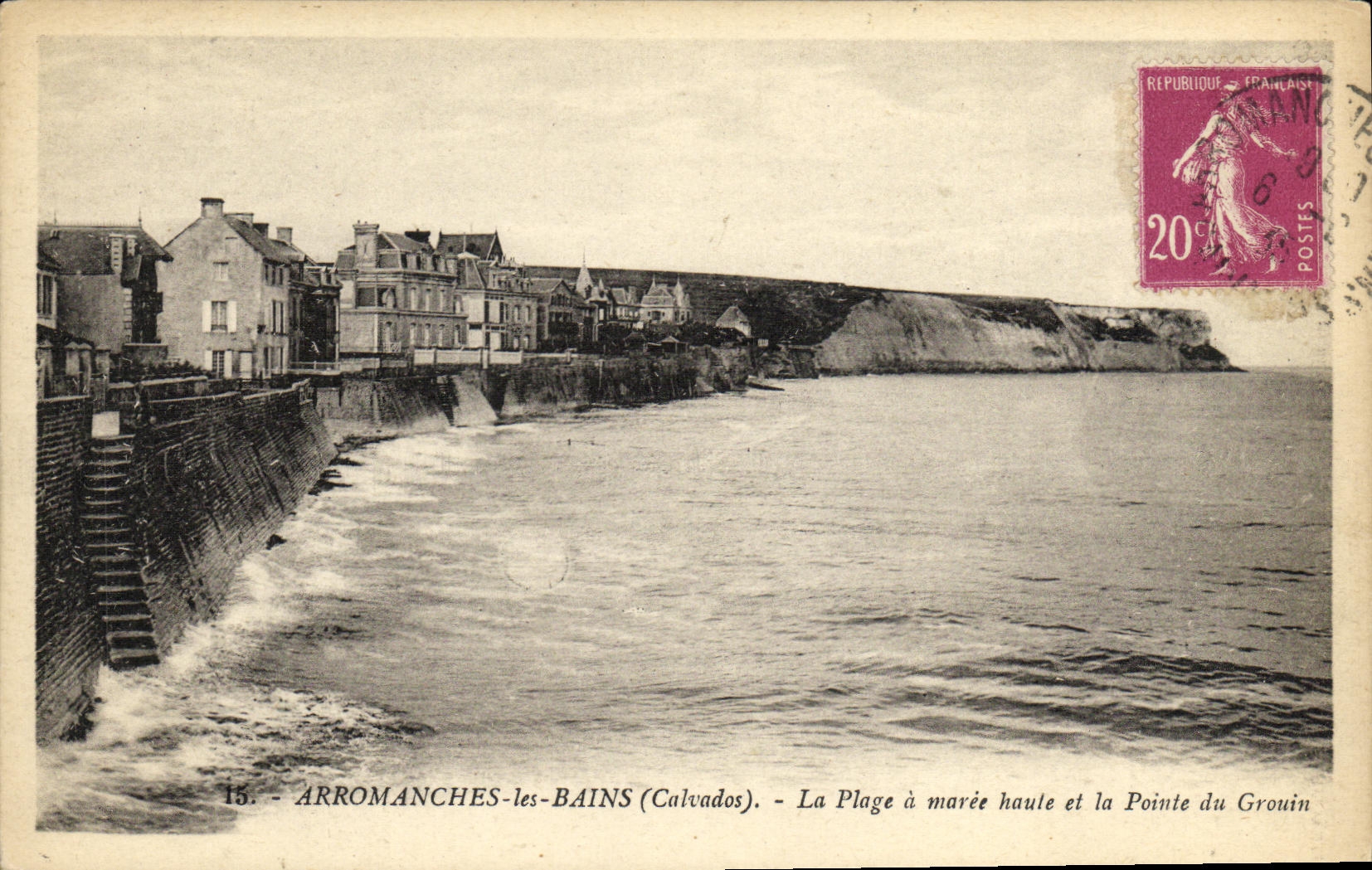 La POSTAL Arromanches de la VENDIMIA les Bains la playa tiene alta marea y el punto de Grouin