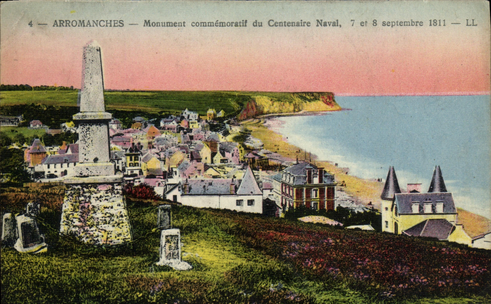 Monumento de Arromanches de la POSTAL de la VENDIMIA de el 7 de septiembre centenario naval y el 8vo 1911
