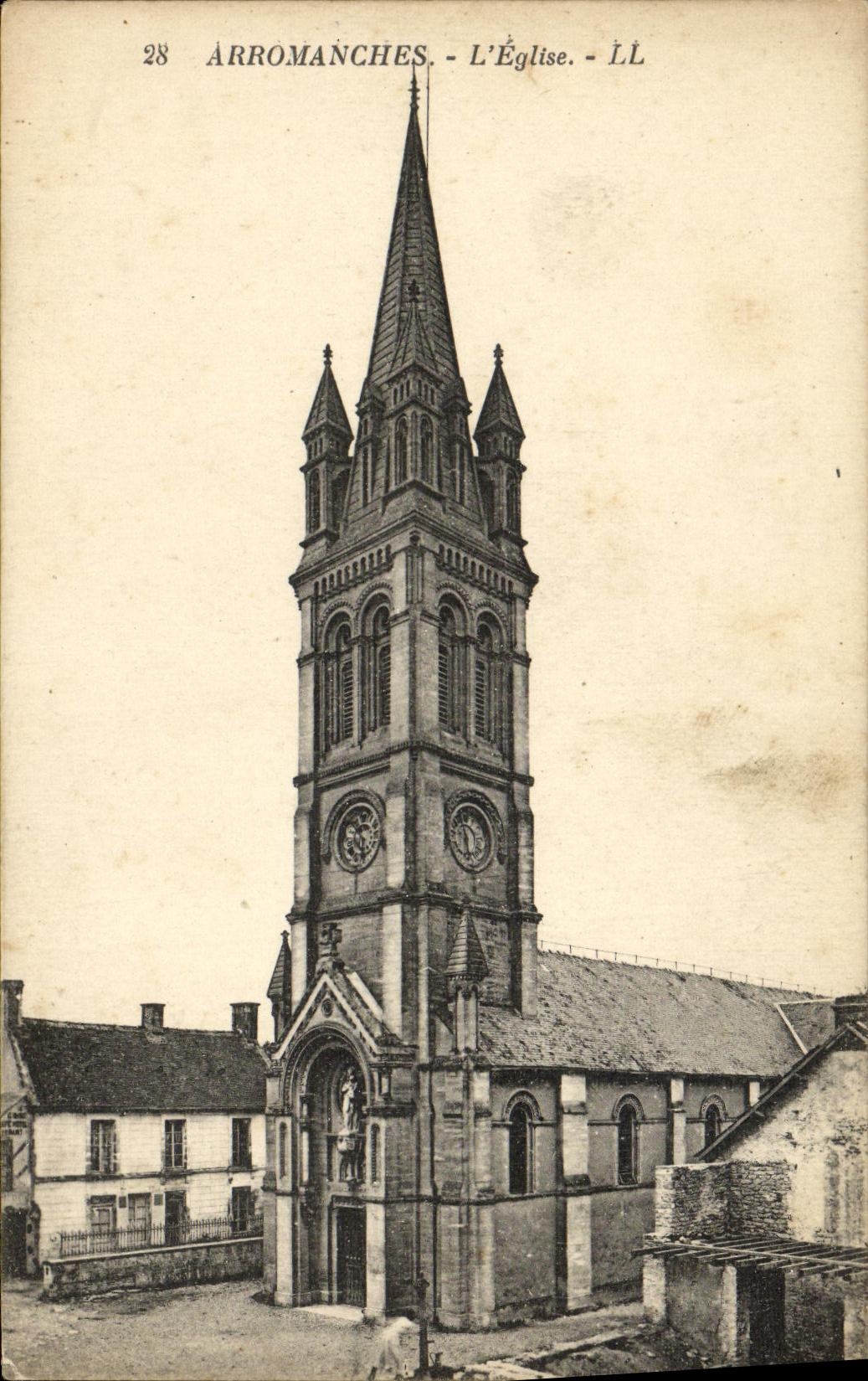 POSTAL Arromanches L iglesia de la VENDIMIA