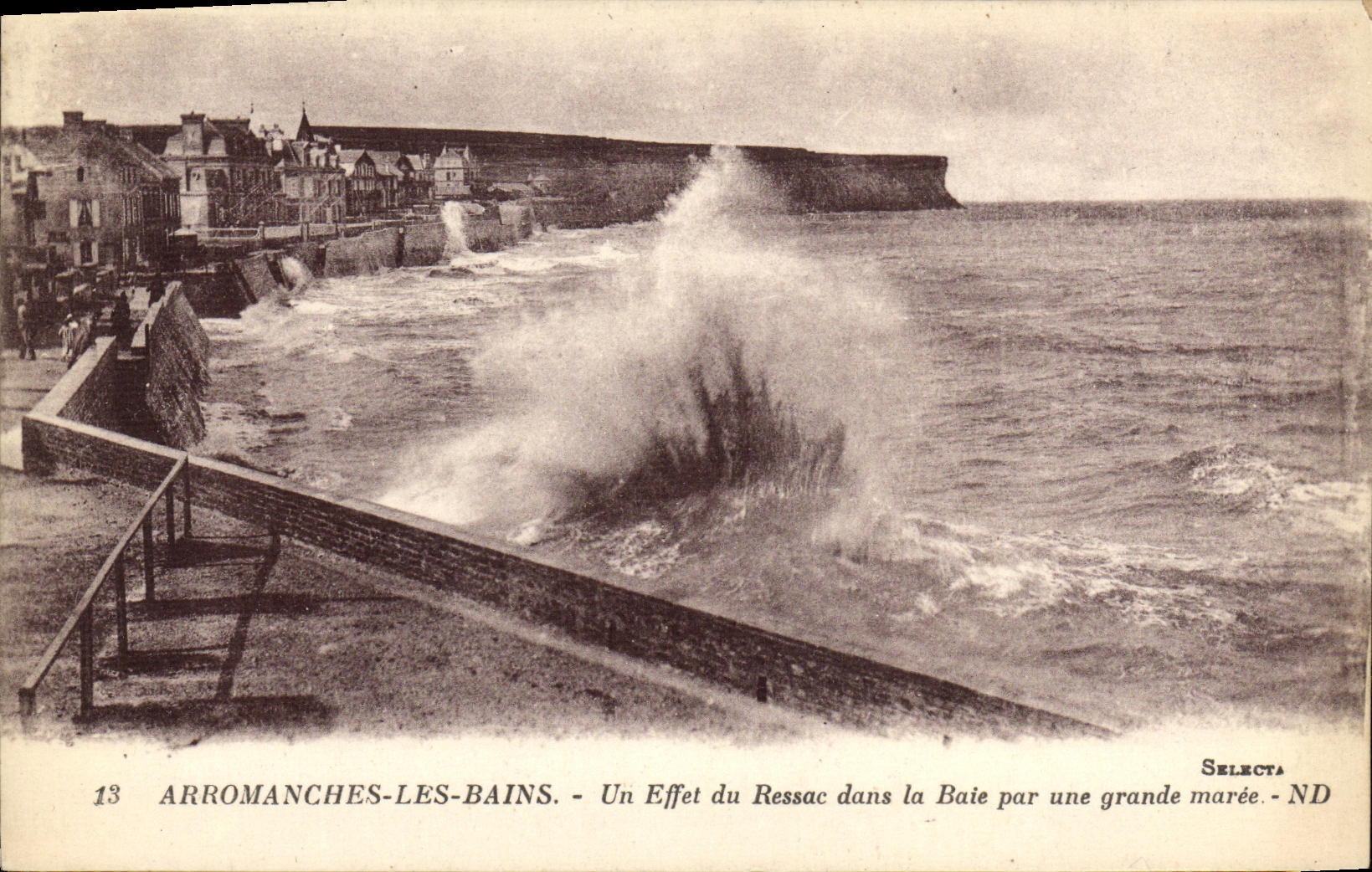 POSTAL Arromanches de la VENDIMIA les Bains un efecto del Undertow en bahia por una marea de resorte