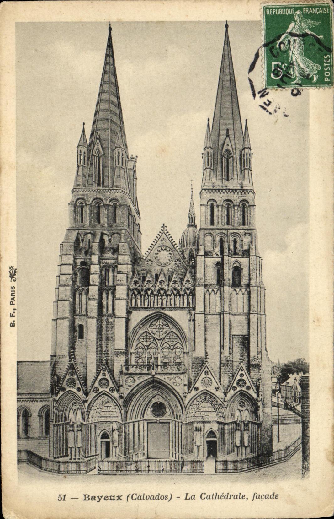 POSTAL Bayeux de la VENDIMIA el ataque frontal de la catedral