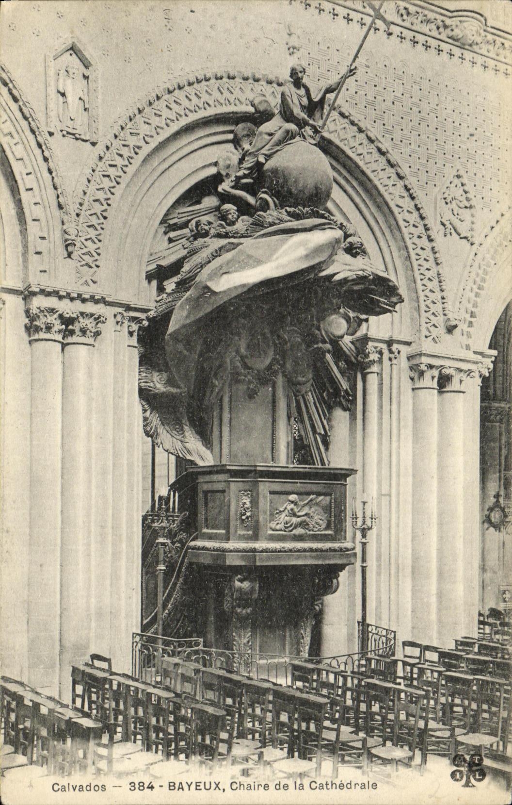 POSTAL Bayeux de la VENDIMIA el interior de la catedral el púlpito