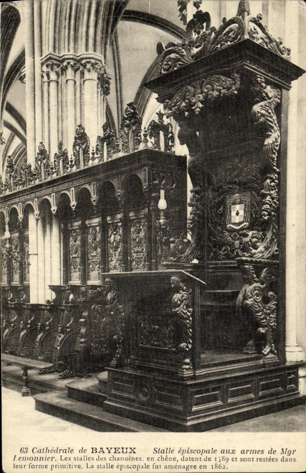 Parada episcopal de Bayeux de la POSTAL de la VENDIMIA con las armas de Mgr Lemonnier