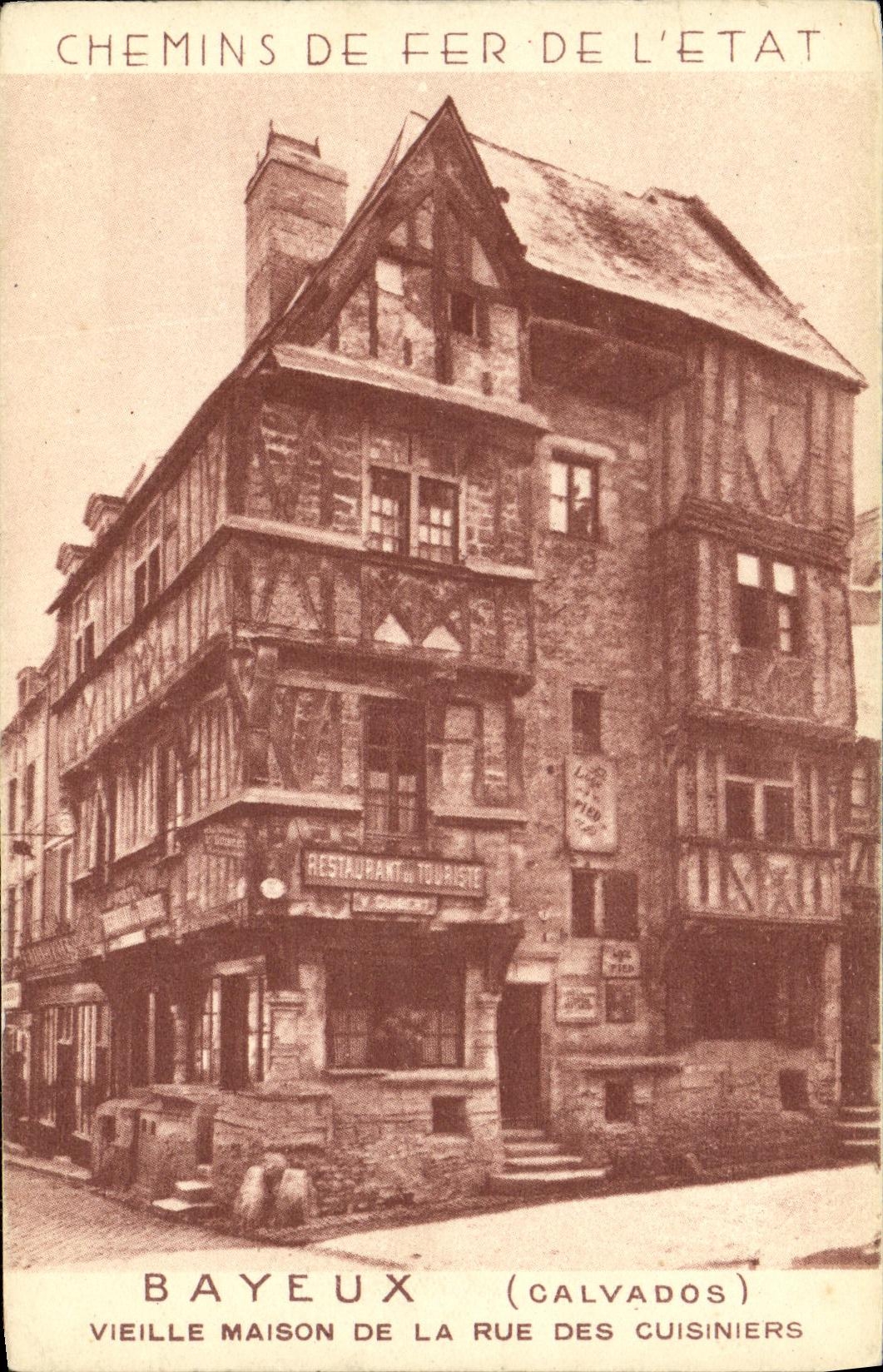 Casa vieja de Bayeux de la POSTAL de la VENDIMIA de la calle de los ferrocarriles de los cocineros de L estado