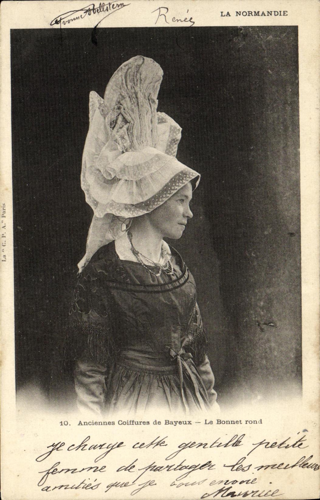 Peinados de Bayeux de la POSTAL de la VENDIMIA los viejos de Bayeux el folklore del capo del redondo visten los casquillos