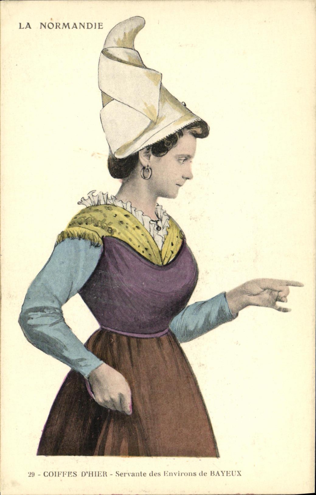Maidservant de Bayeux Normades Coiffes D de la POSTAL de la VENDIMIA ayer de los casquillos del traje del folklore de los alrededores