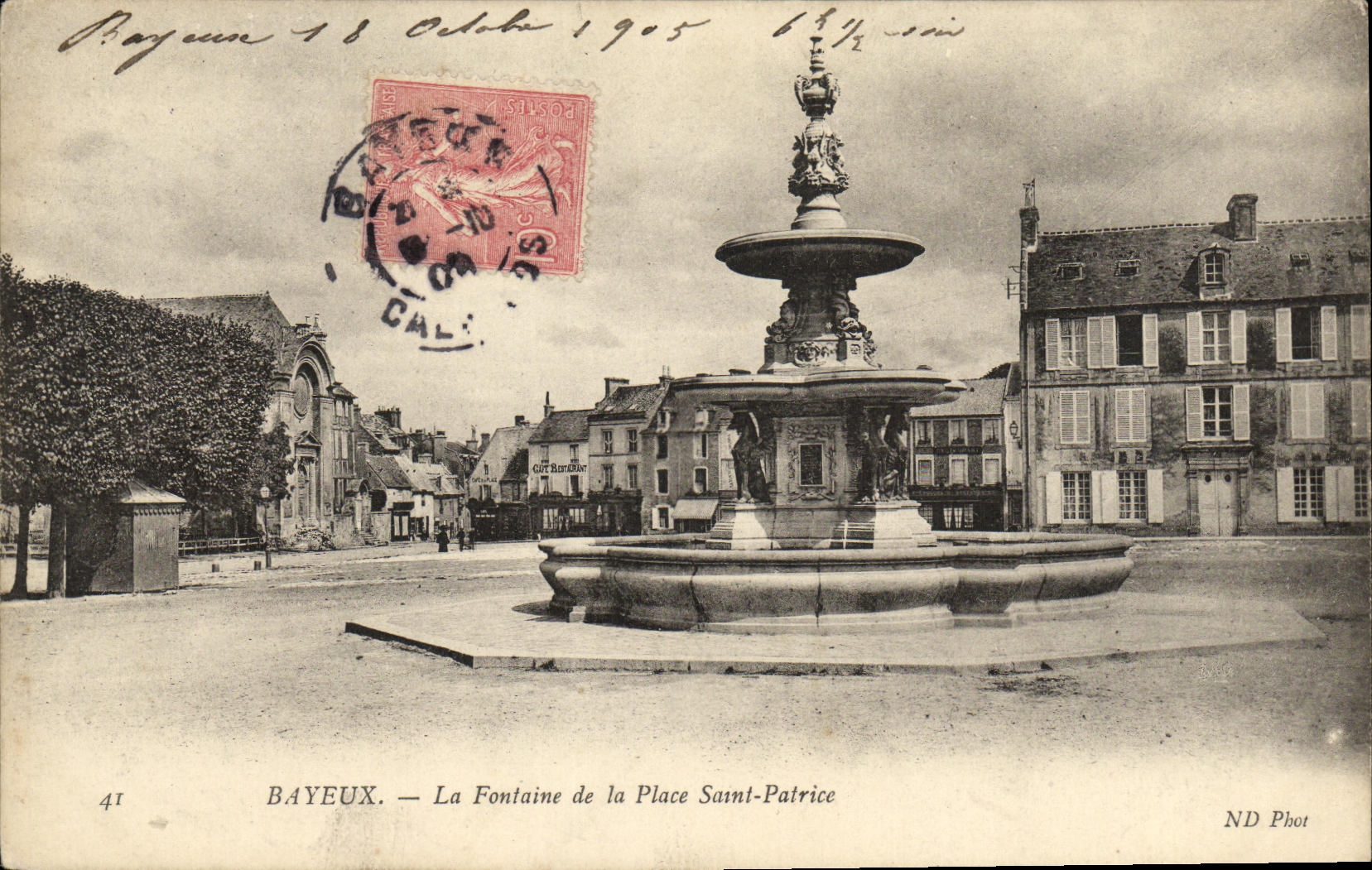 POSTAL Bayeux de la VENDIMIA la fuente del lugar Sainte Patrice