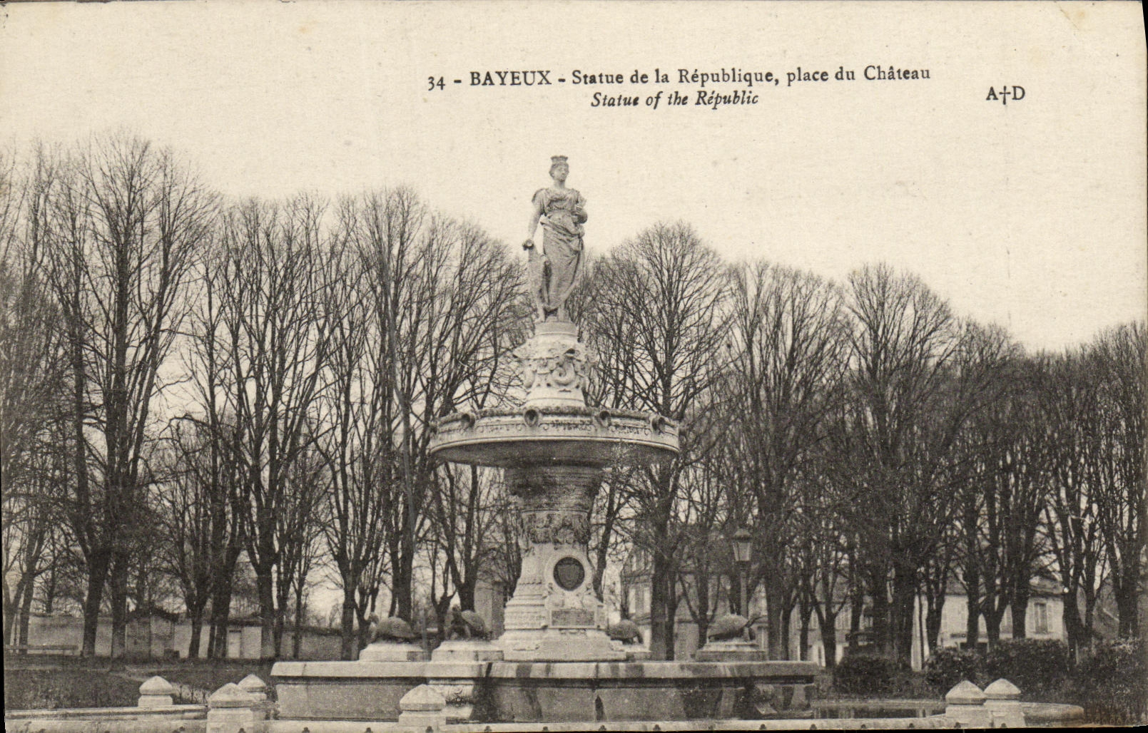La POSTAL Bayeux de la VENDIMIA estatua de la república coloca el castillo