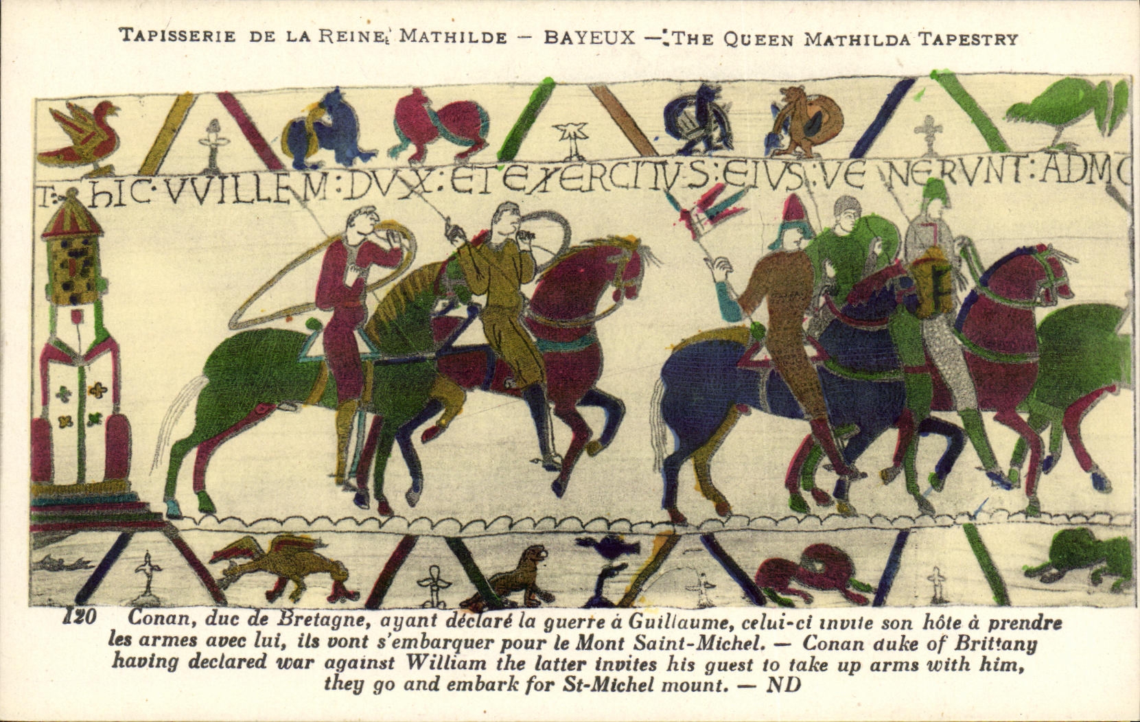 Tapiceria de Bayeux de la POSTAL de la VENDIMIA del duque de la reina Matilde Conan de Bretana