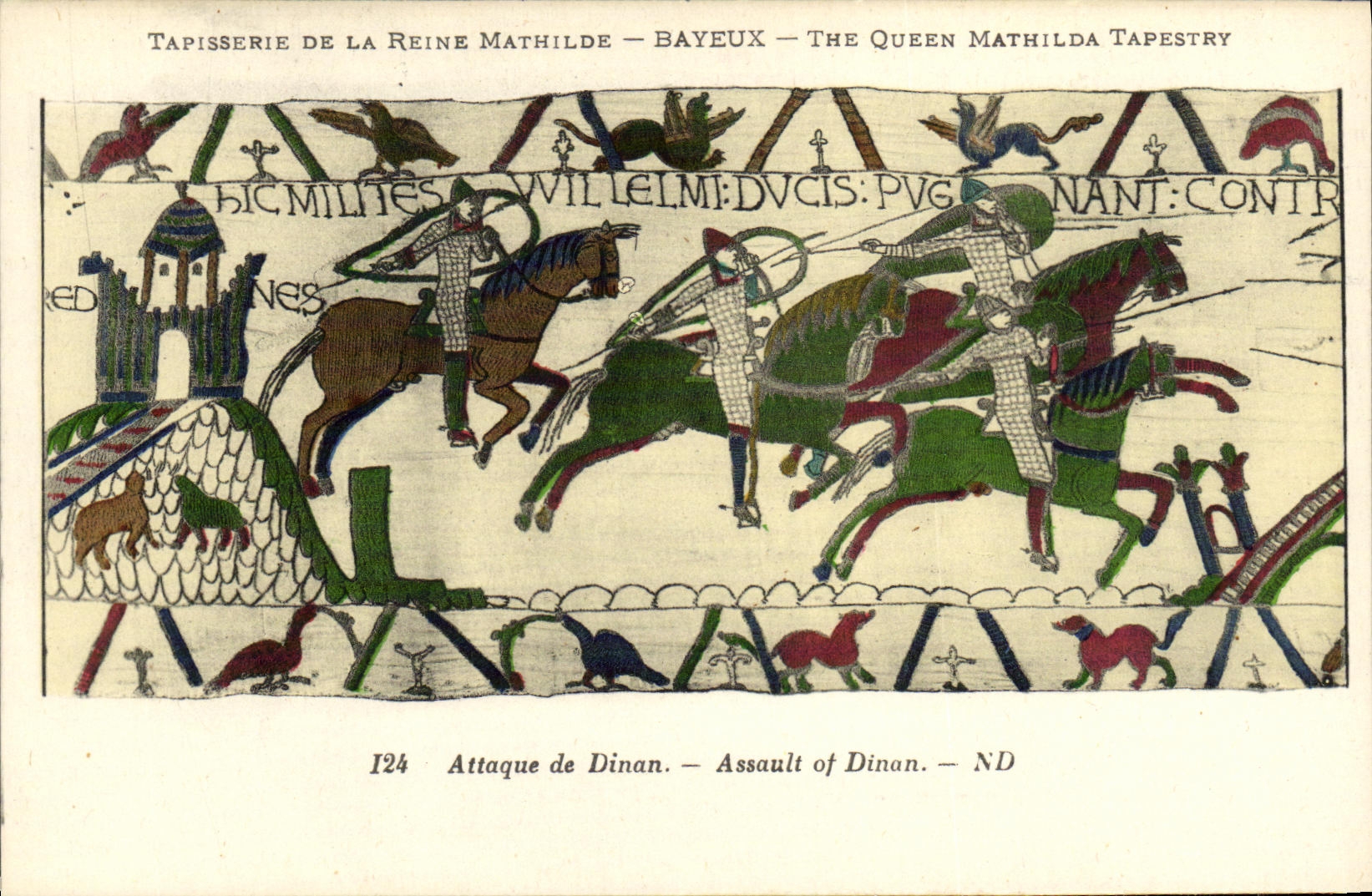 POSTAL Bayeux Tapisserie de la VENDIMIA de los ataques de la reina de Matilde de Dinan