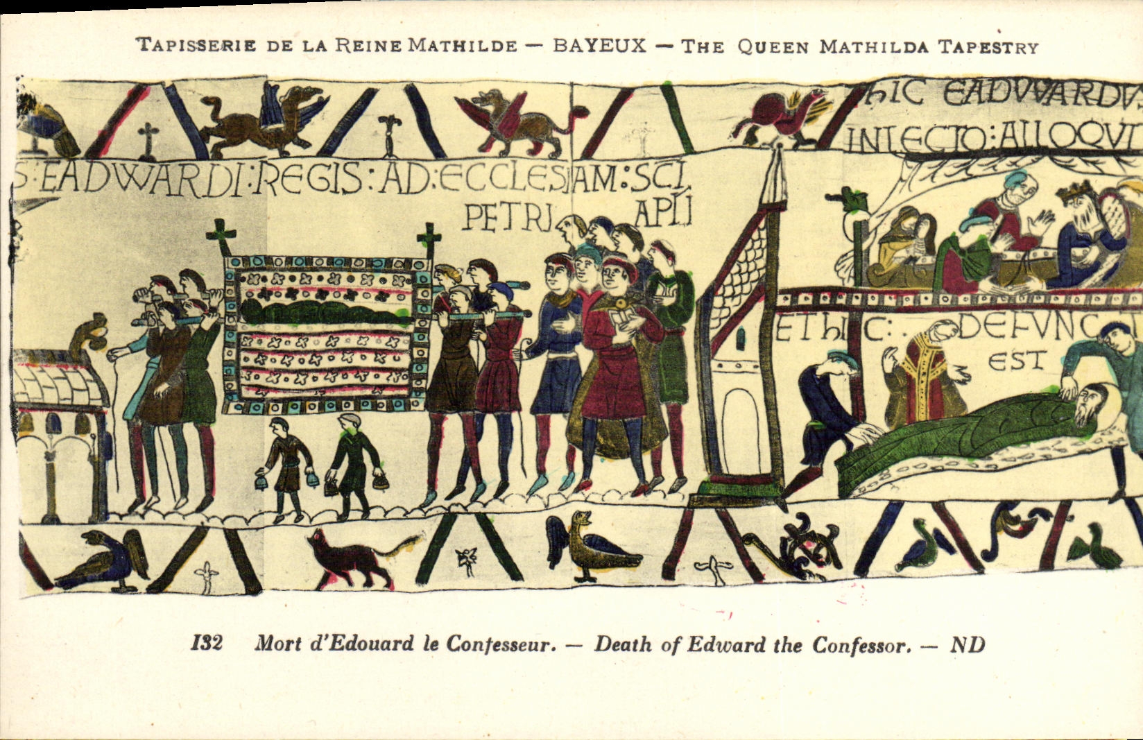 La POSTAL Bayeux Tapisserie de la VENDIMIA de la reina Matilde Eduardo habla a los hombres sobre su corte