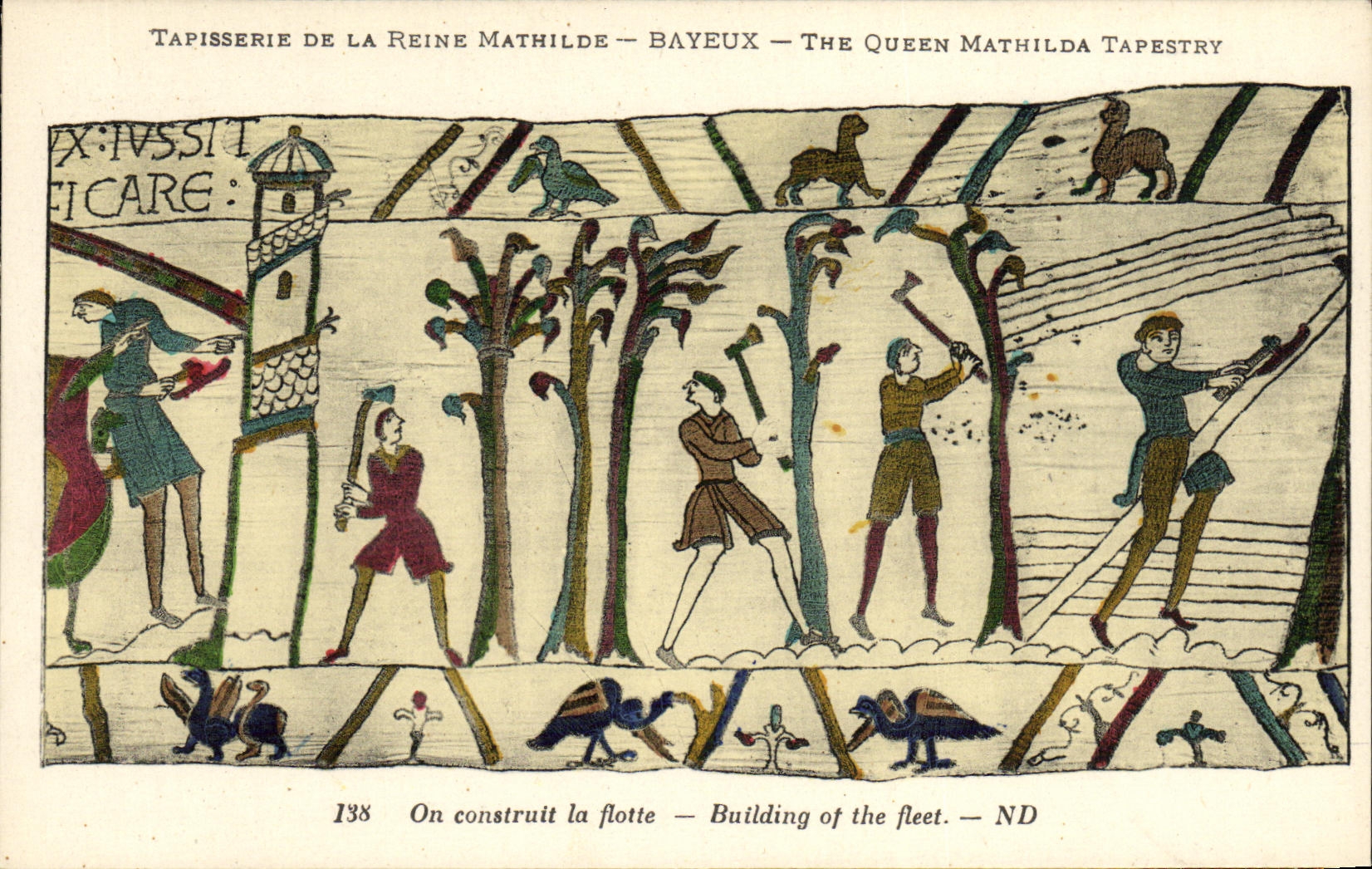 La POSTAL Bayeux Tapisserie de la VENDIMIA de la reina Matilde una construye la flota