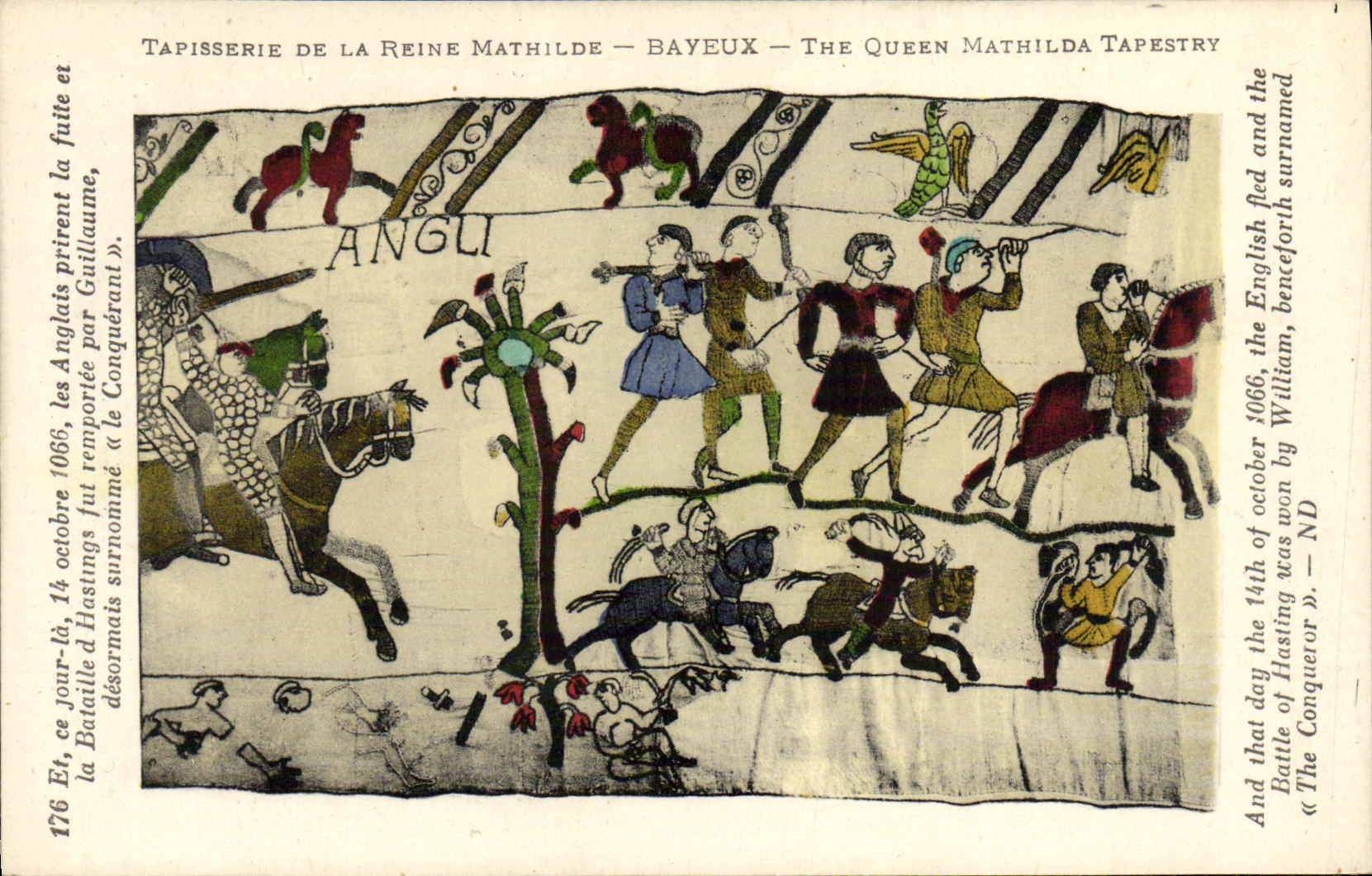 La POSTAL Bayeux Tapisserie de la VENDIMIA del ingles de la reina de Matilde se escapo