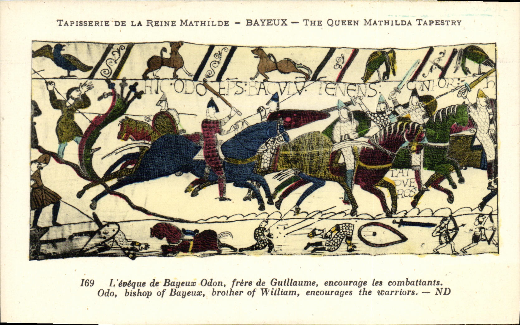 Tapiceria de Bayeux de la POSTAL de la VENDIMIA de la reina Matilde L obispo del hermano de Bayeux Odon de Guilluame