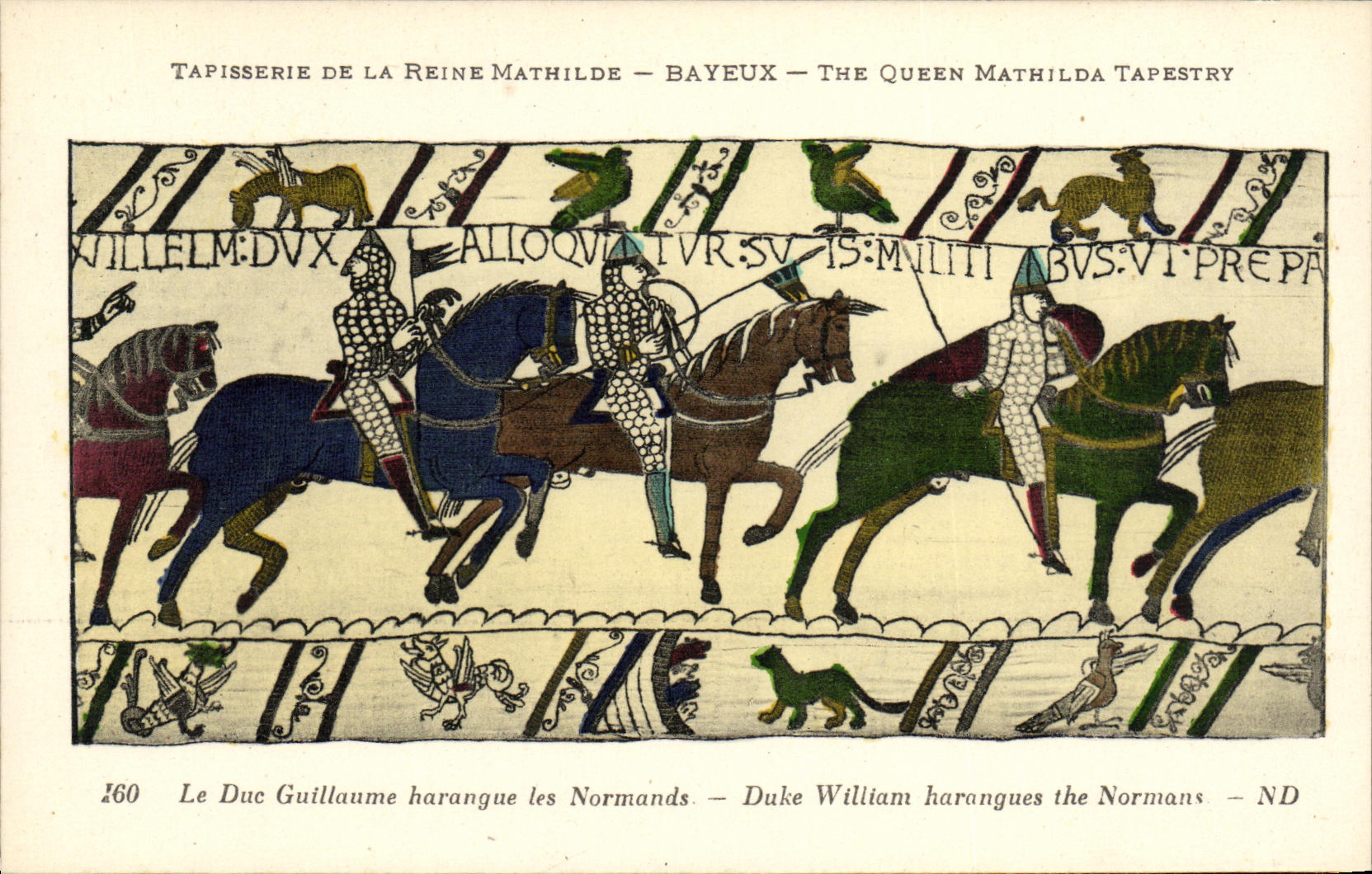 Tapiceria de Bayeux de la POSTAL de la VENDIMIA de la reina de Matilde el hanrangue de duque Guillermo los normandos