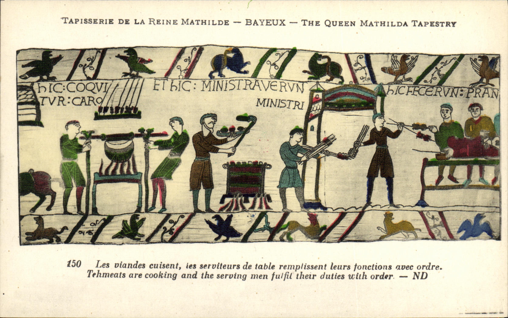 POSTAL Bayeux Tapisserie de la VENDIMIA de la reina de Matilde que las carnes cocinan