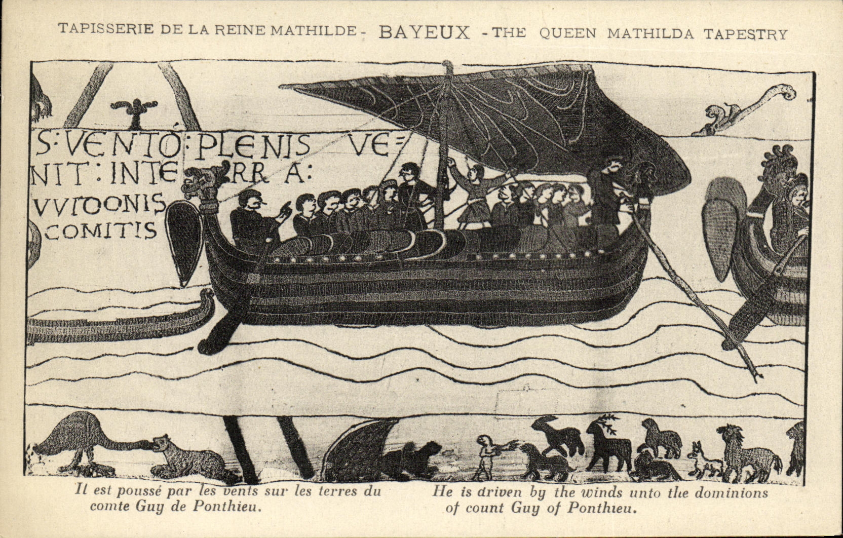 POSTAL Bayeux Tapisserie de la VENDIMIA de la reina Matilde es crecimiento al lado de los vientos