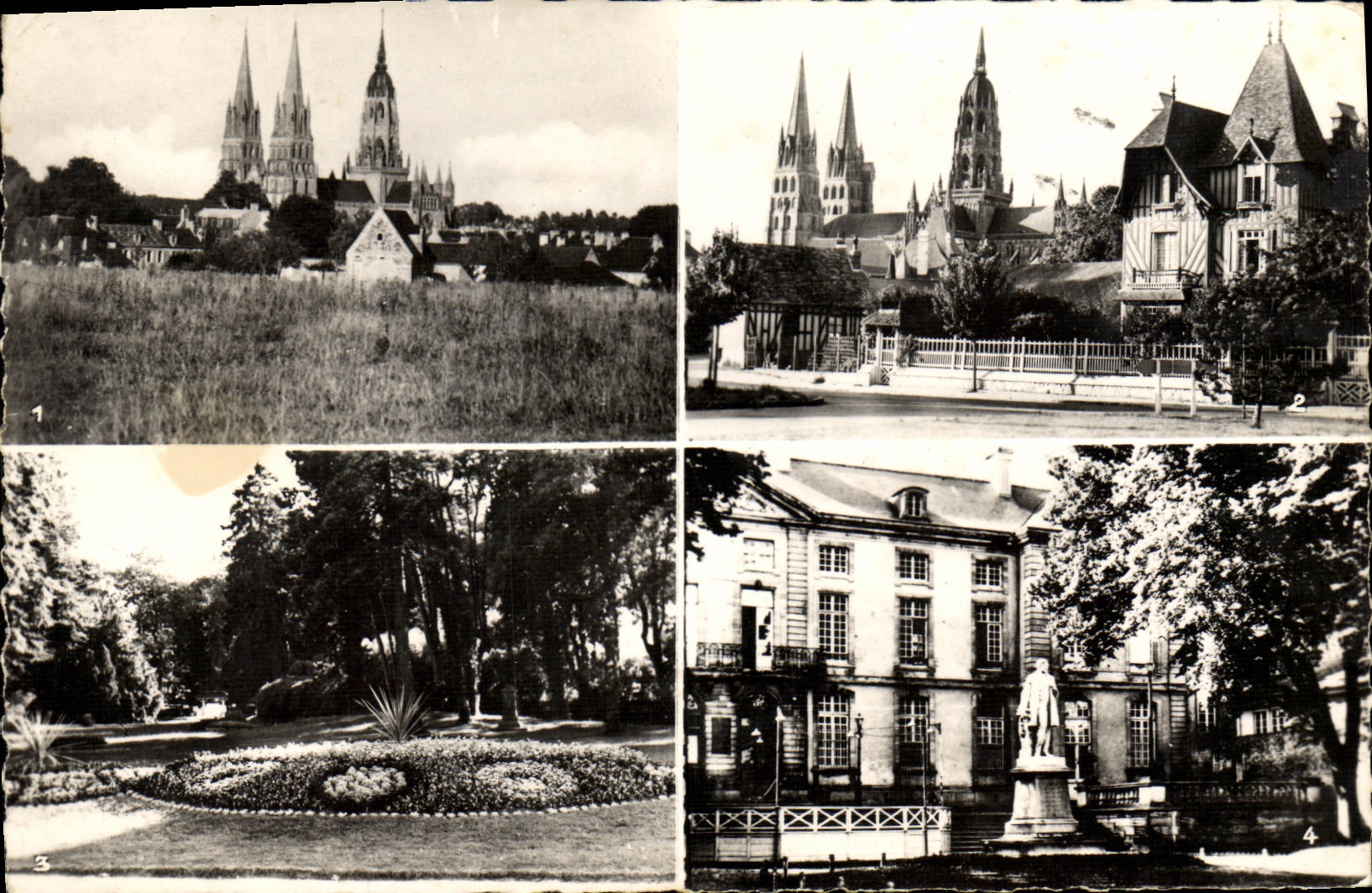 POSTAL MODERNA opinion de Bayeux la catedral vista del bulevar Sadi Carnot el jardin botanico el ayuntamiento
