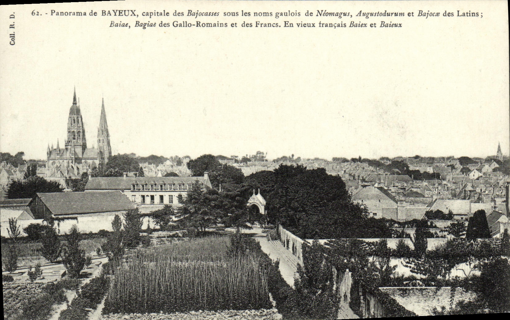 Panorama de la POSTAL de la VENDIMIA de Bayeux capital de los nombres galicos de Bajocasses de Neomagus